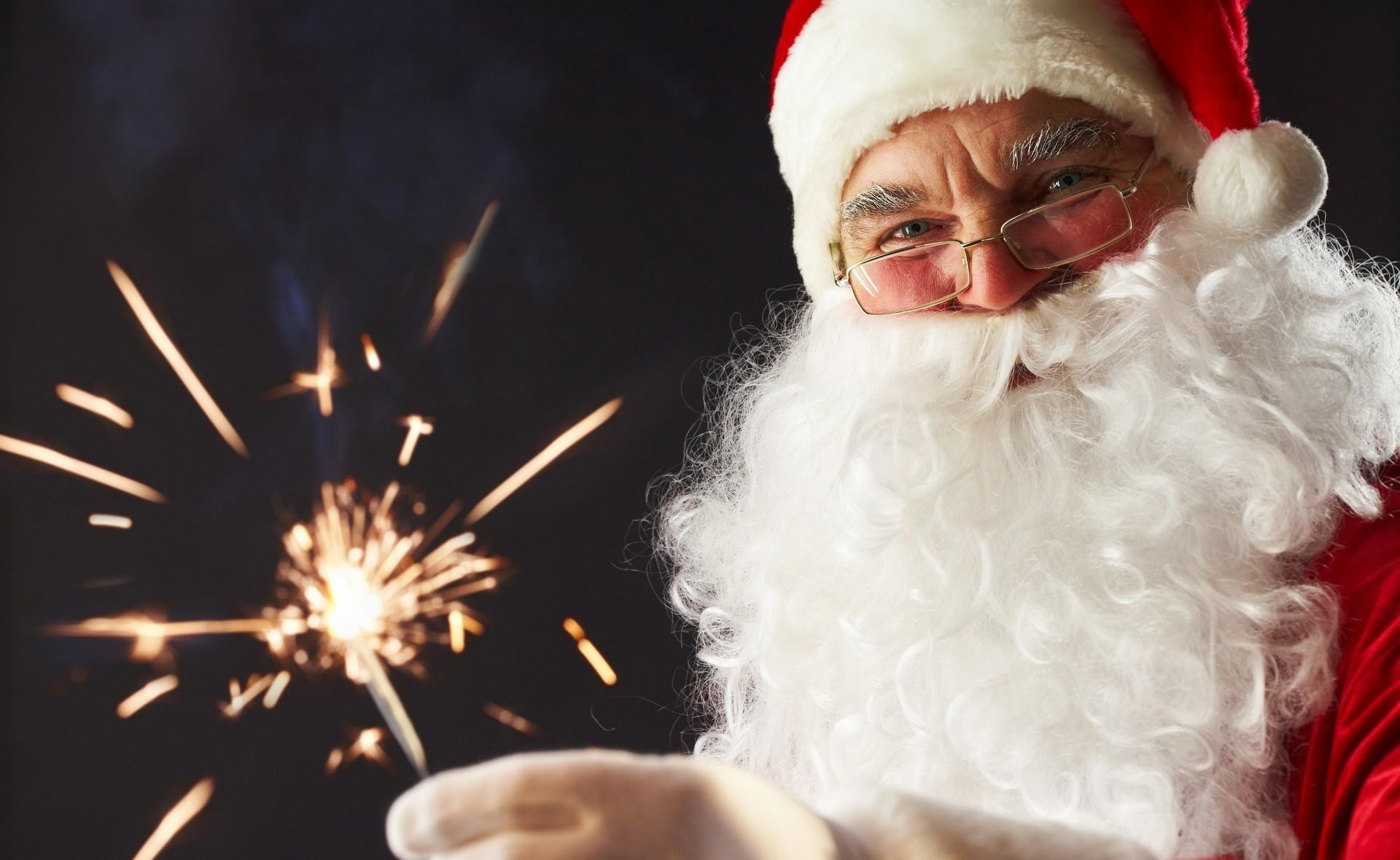 Babbo Natale, Stellina scintillante, Primo piano, Sfondo nero, Full HD, wallpaper per computer