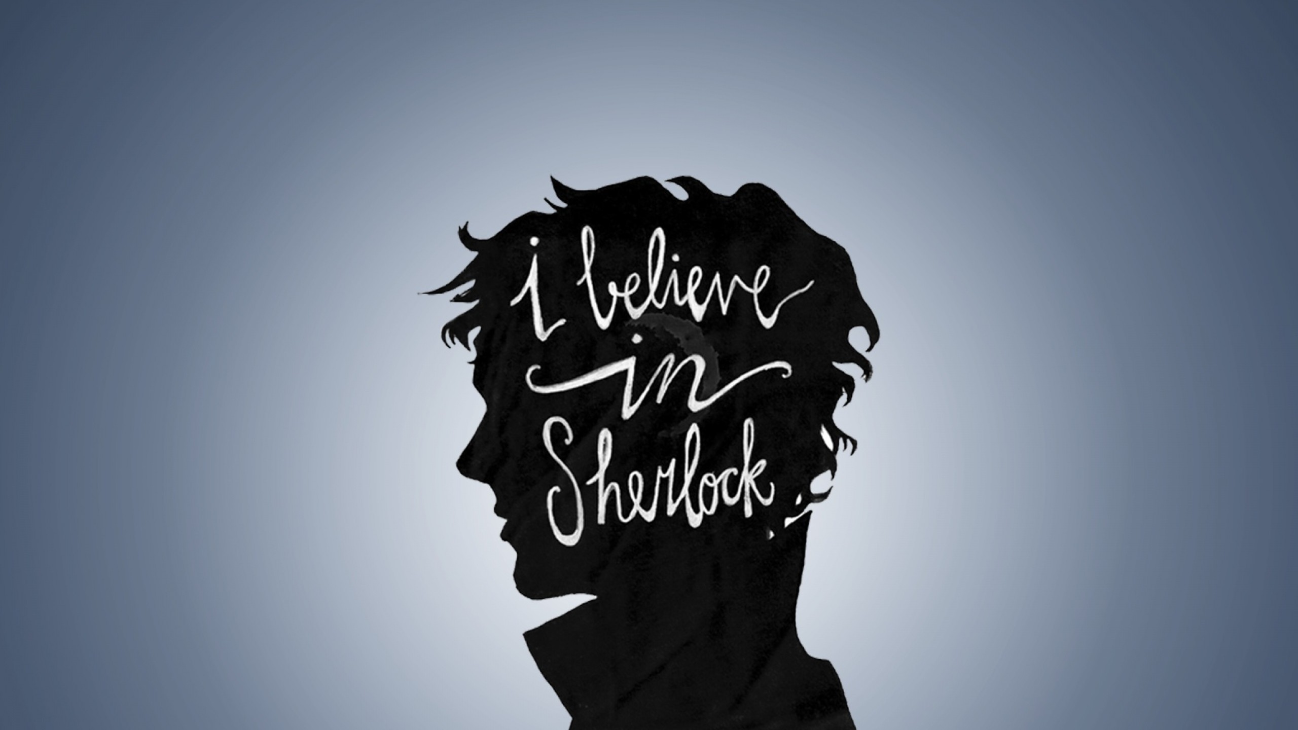 I Believe in Sherlock, Sherlock, Silhouette, Scritta, Azzurro, 16:9 2K, sfondo widescreen