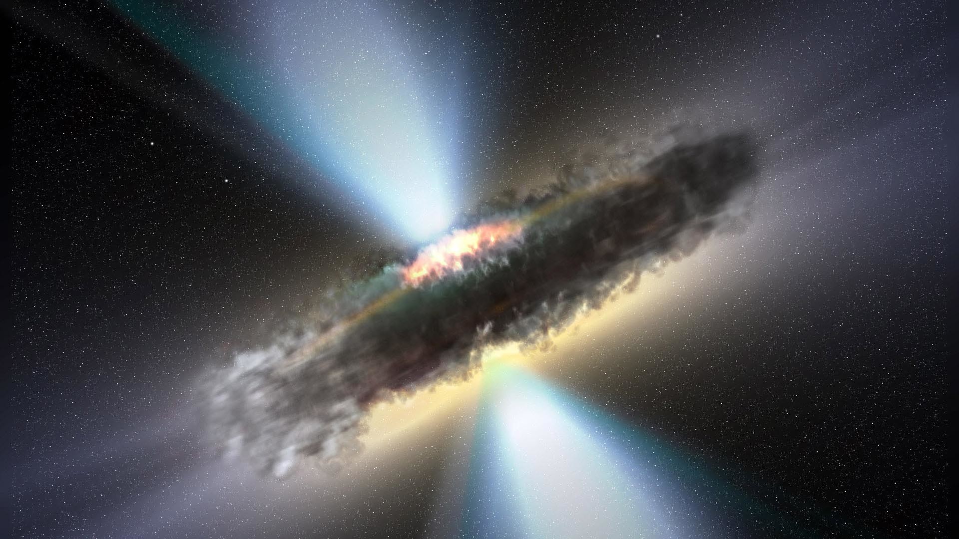 Buco nero, Disco di accrescimento, Getto relativistico, Spazio, 1920x1080, immagine di sfondo