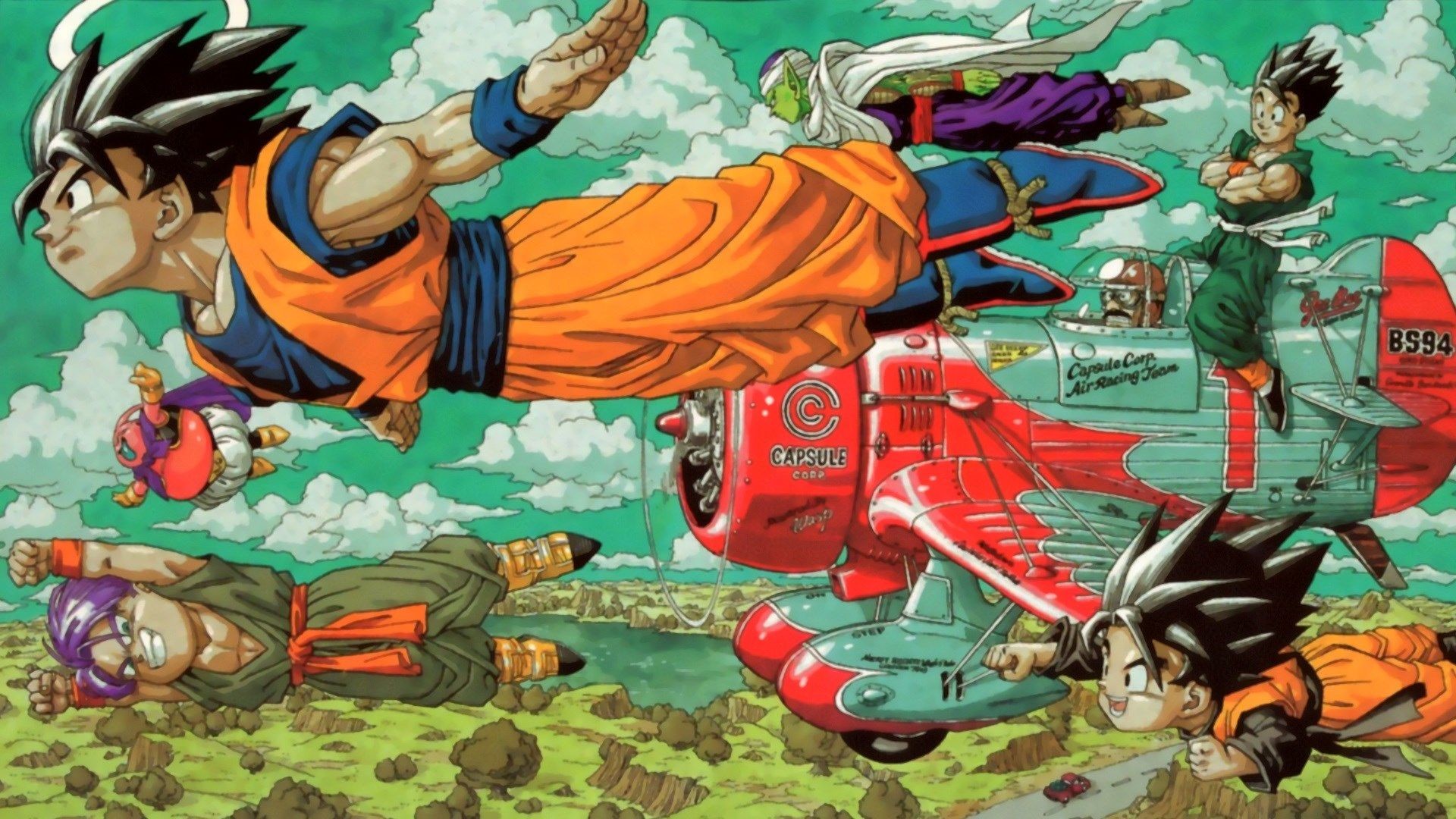 Goku, Gohan, Goten, Dragon Ball, Aereo, Manga, Full HD, sfondo per PC