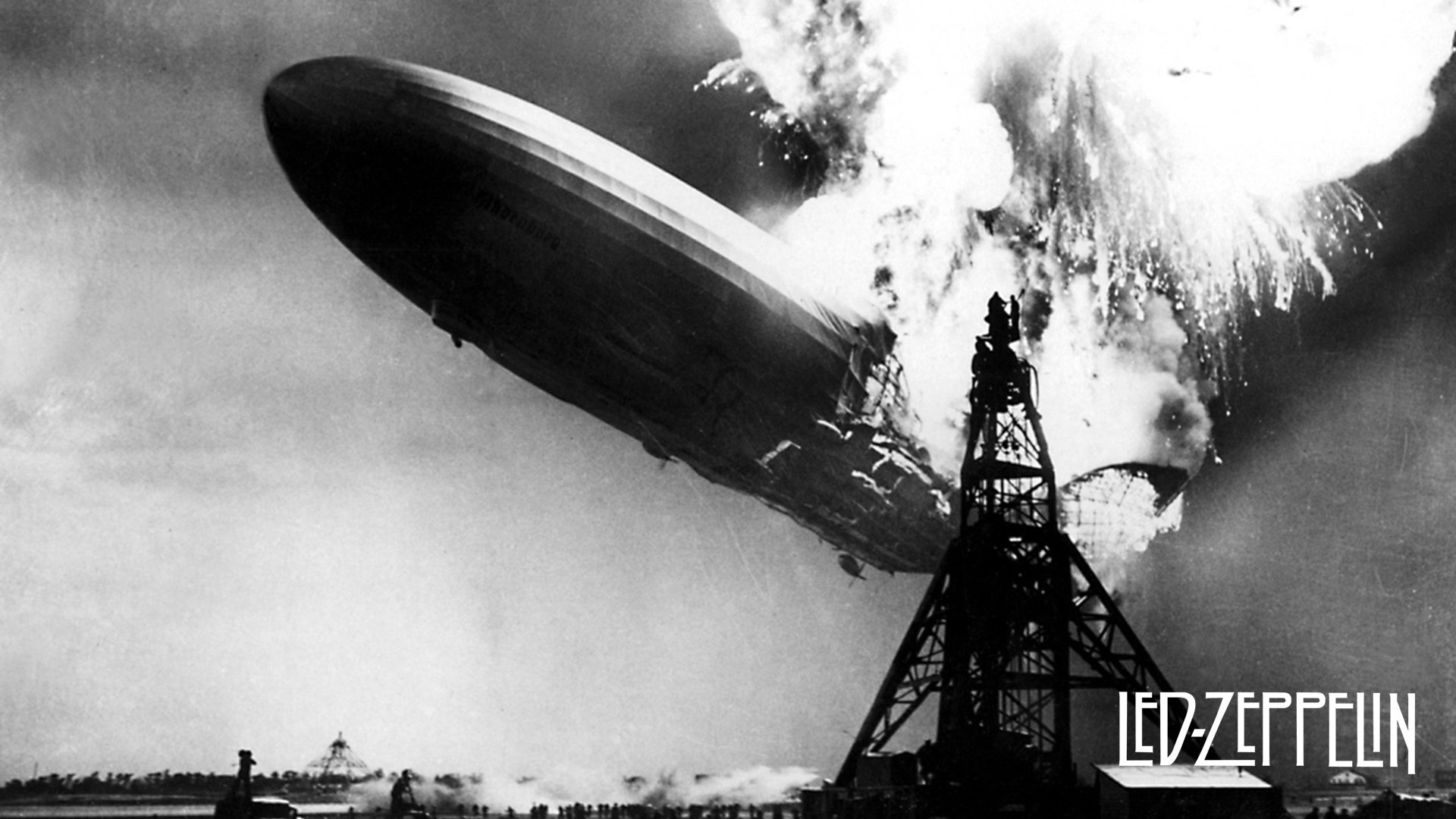 Led Zeppelin, Disastro dell'Hindenburg, Dirigibile, Bianco e nero, sfondo desktop Full HD