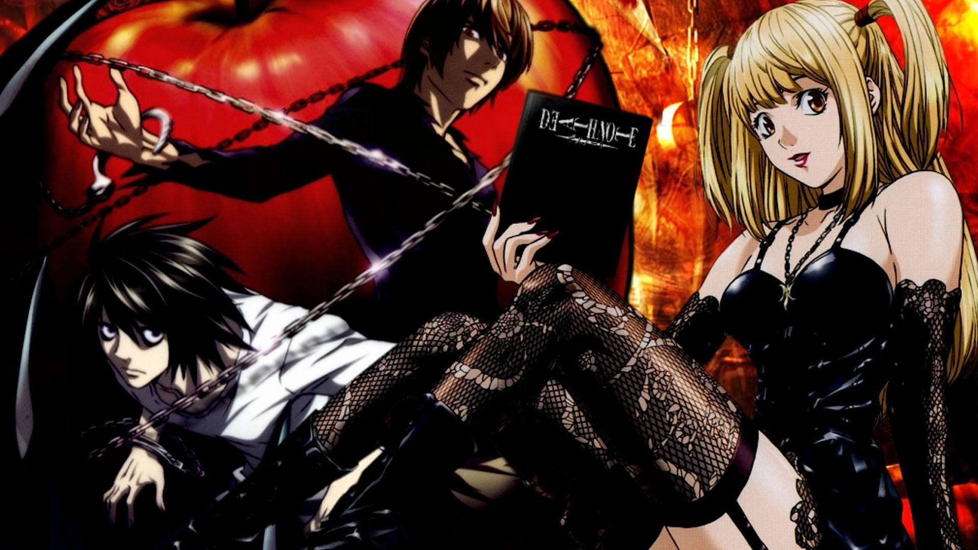 Light Yagami, L Lawliet, Misa Amane, Death Note, Anime, 16:9 Full HD, sfondo widescreen