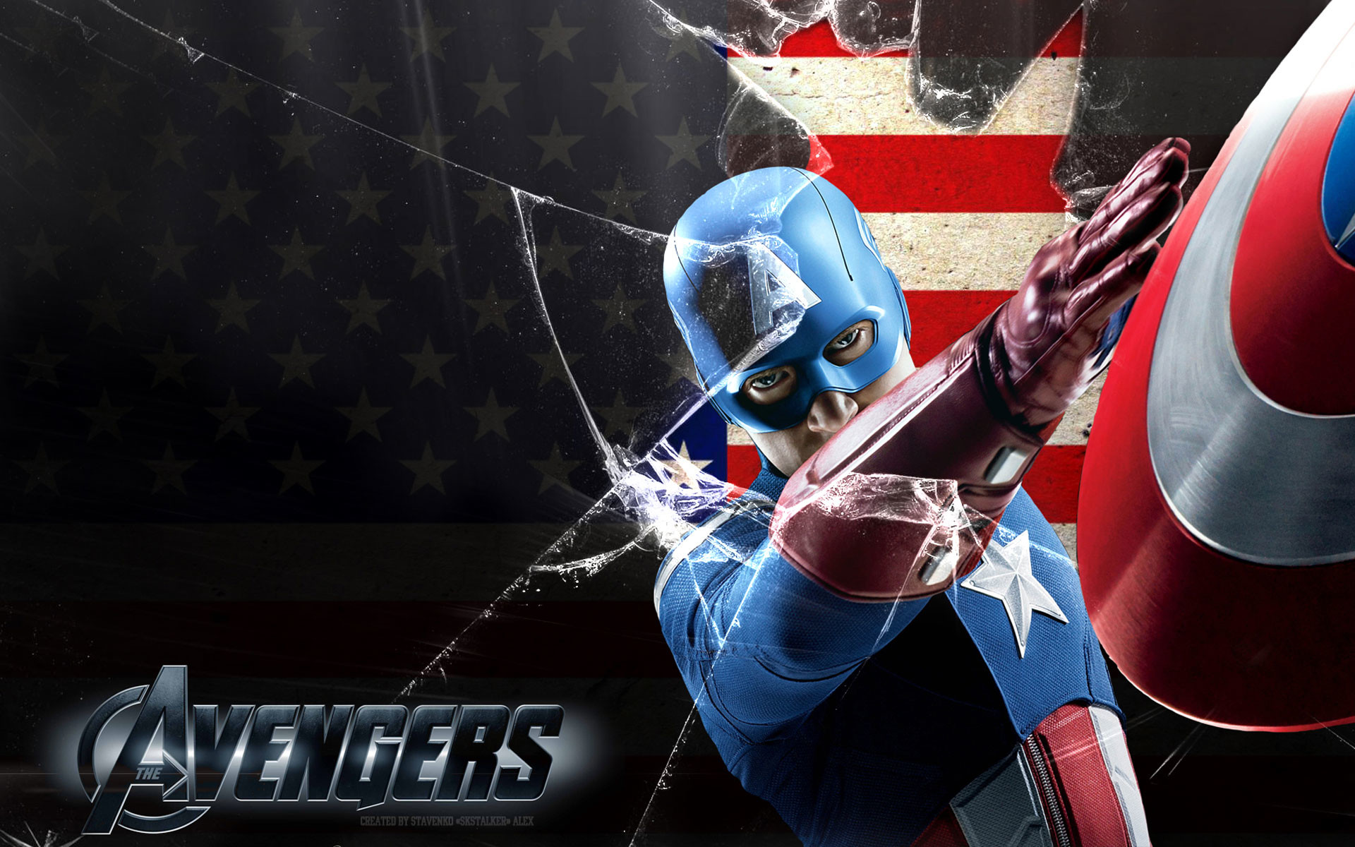 Capitan America, The Avengers, Bandiera americana, Vetro rotto, 1920x1200, sfondo per PC