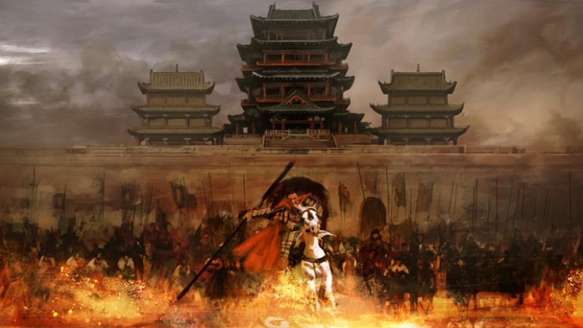 Samurai, Fortezza, Battaglia, Fuoco, Full HD 1080p, sfondo desktop