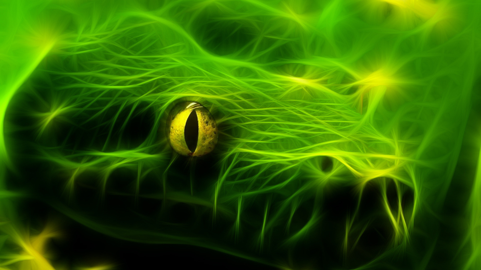 Serpente, Arte frattale, Occhio, Verde neon, sfondo Full HD per desktop