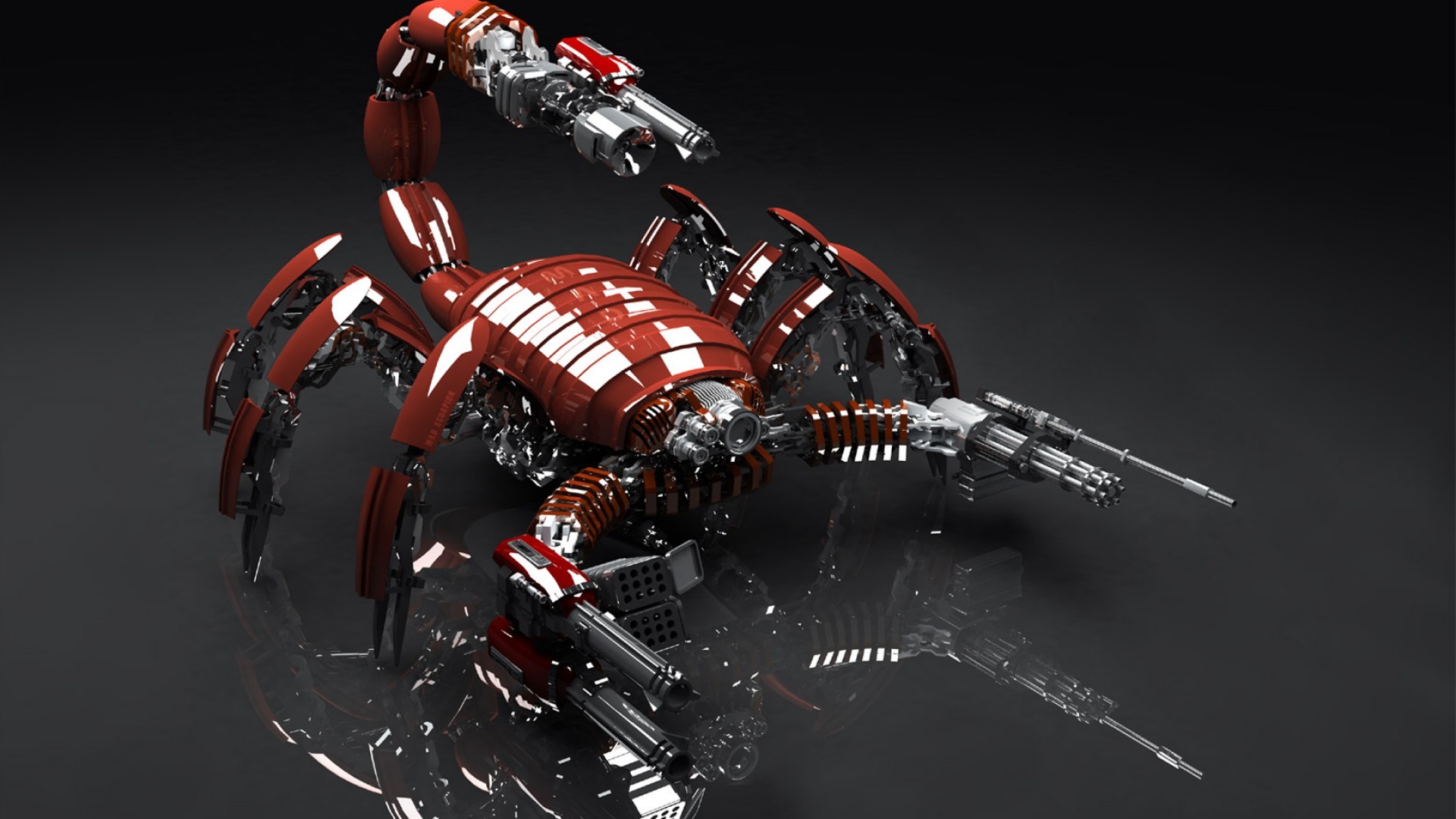 Scorpione robot, Rendering 3D, Rosso, Fantascienza, Full HD, wallpaper PC