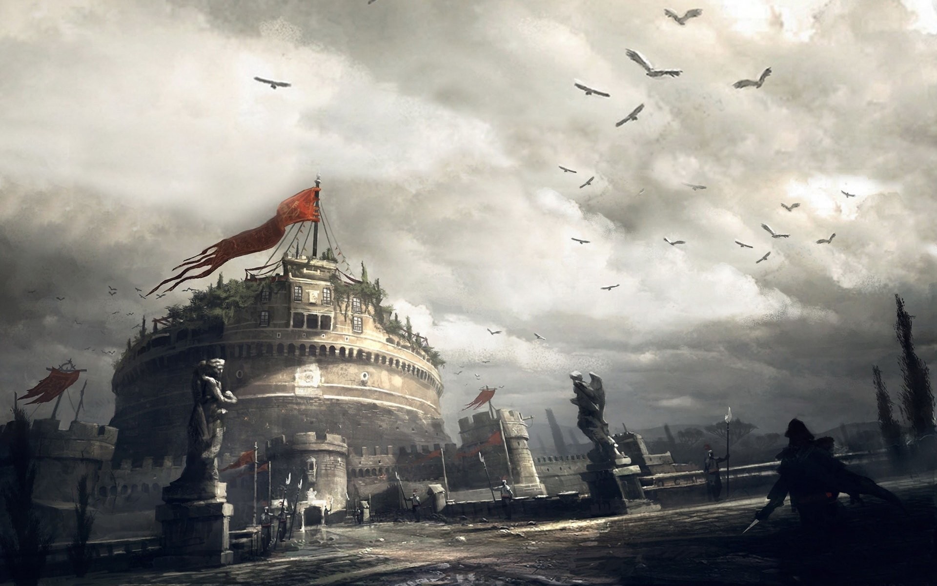 Castel Sant'Angelo, Roma, Assassin's Creed: Brotherhood, Nuvole, sfondo widescreen Full HD