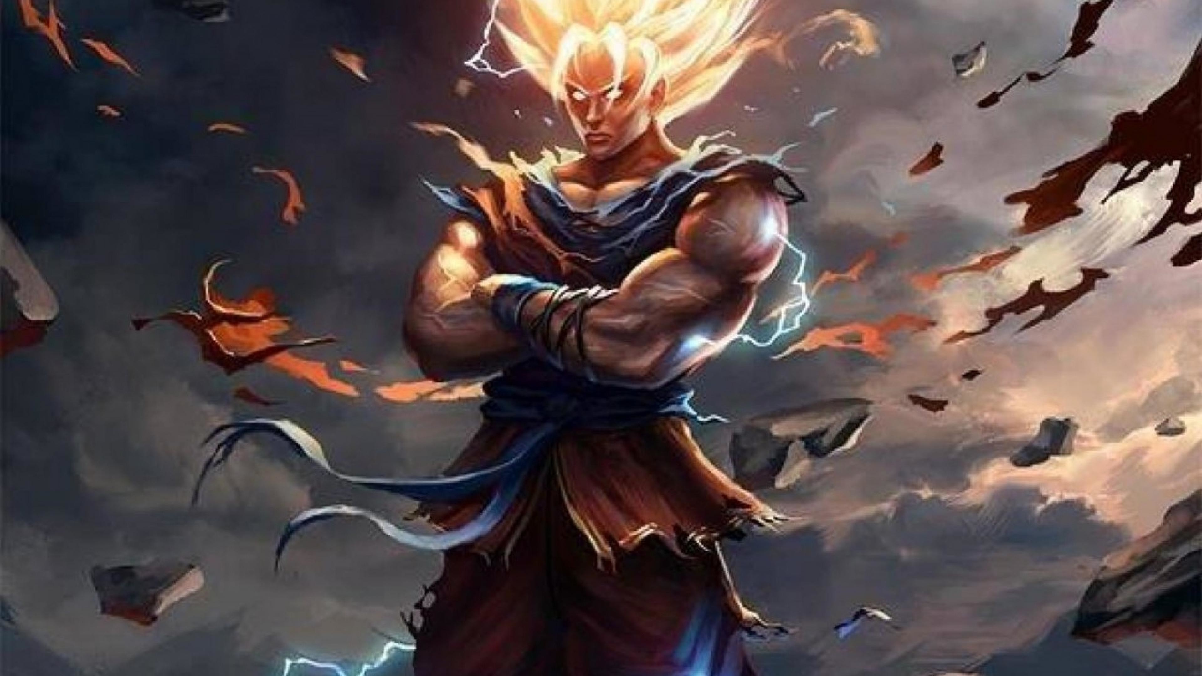 Goku, Super Saiyan, Dragon Ball Z, Fan art, Nuvole, 4K 2160p, sfondo desktop