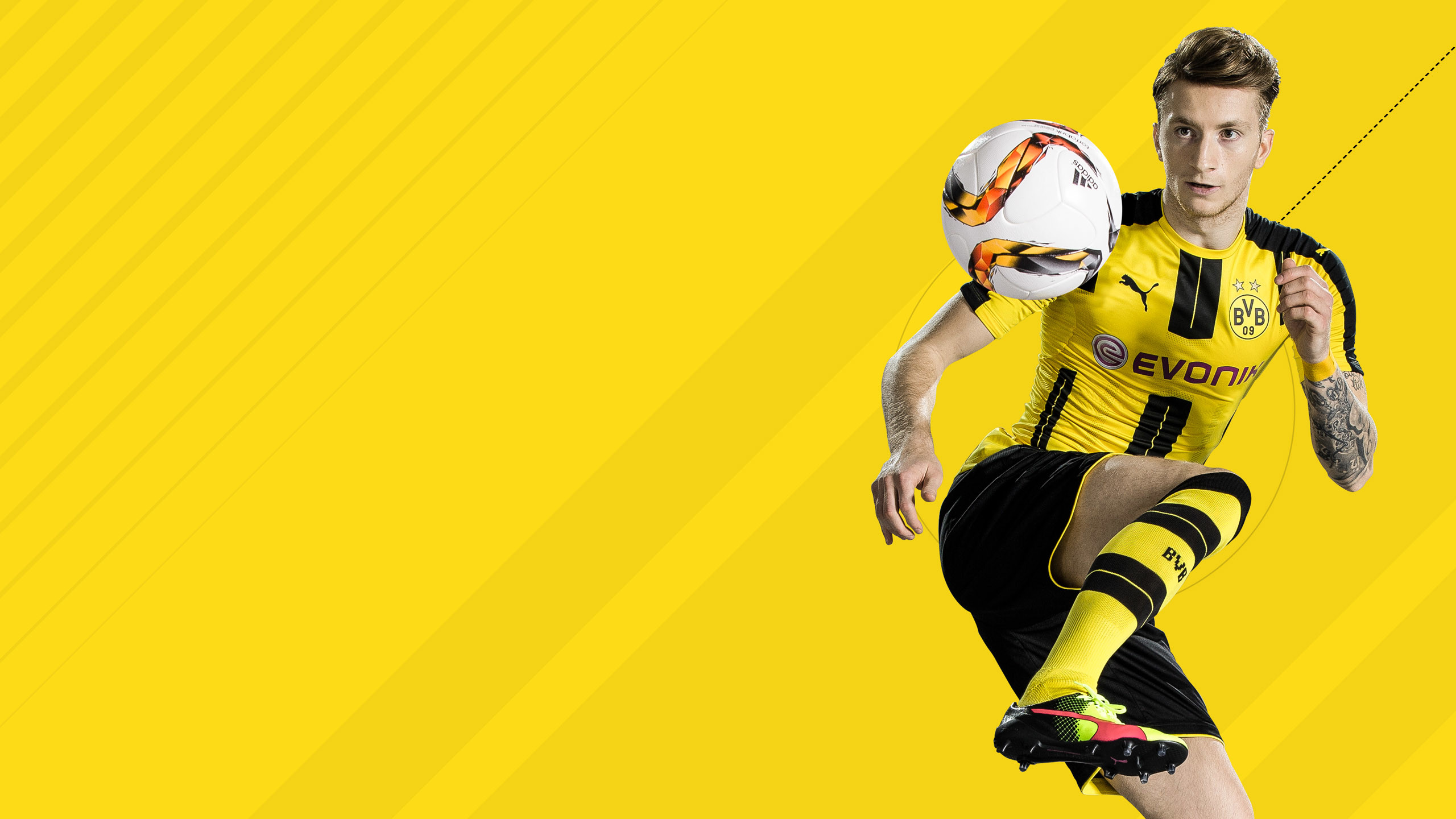 Marco Reus, FIFA 17, Pallone, Sfondo giallo, 2K, wallpaper desktop