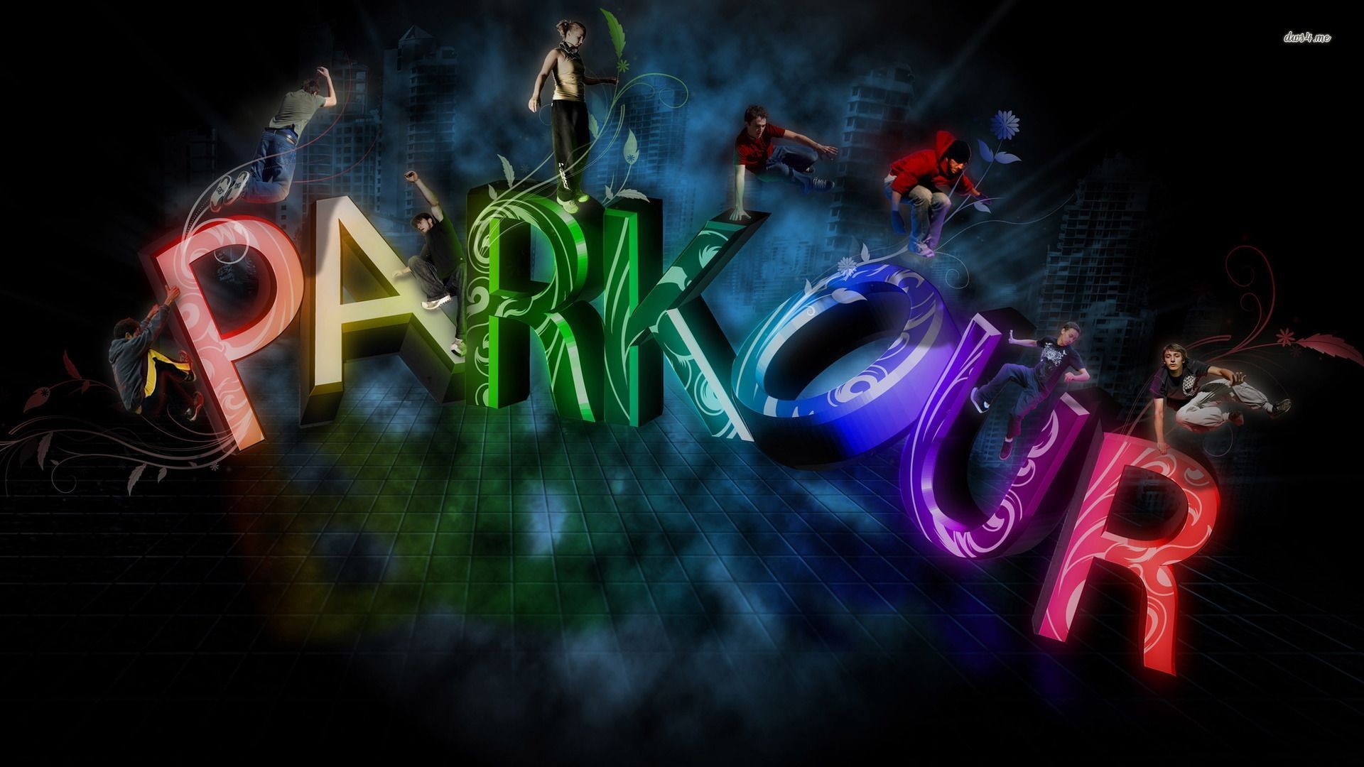 Parkour, Tipografia, Neon, Colori vivaci, Full HD, sfondo per PC e portatile