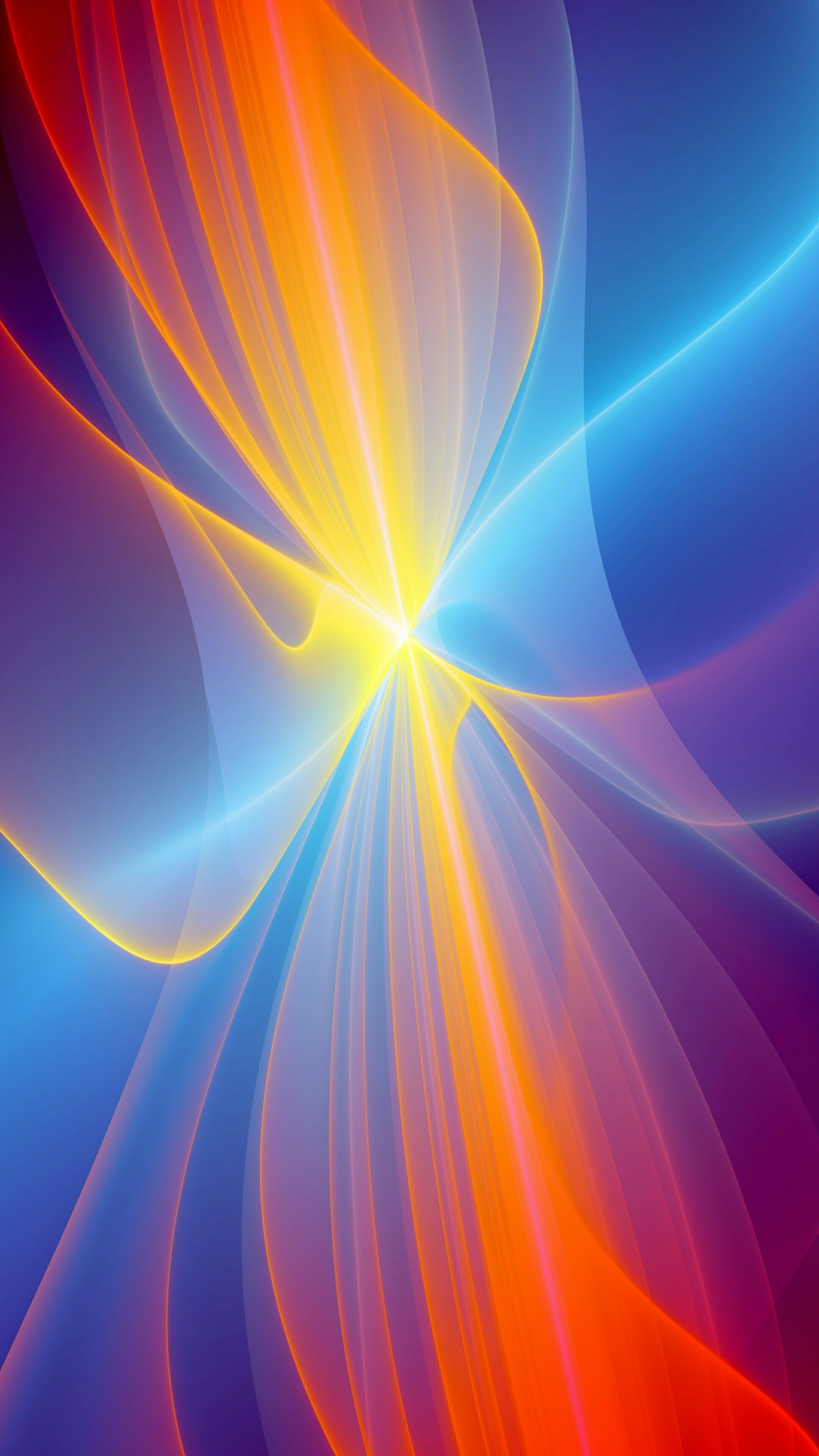 Astratto, Onde luminose, Arancione e blu, QHD+, sfondo per smartphone