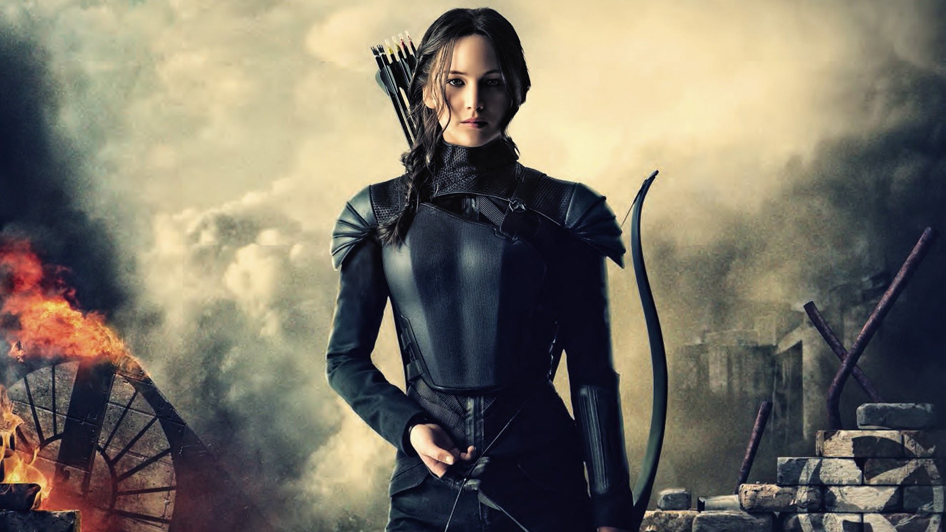 Jennifer Lawrence, Katniss Everdeen, Hunger Games: Il canto della rivolta, Arco, Rovine, immagine di sfondo