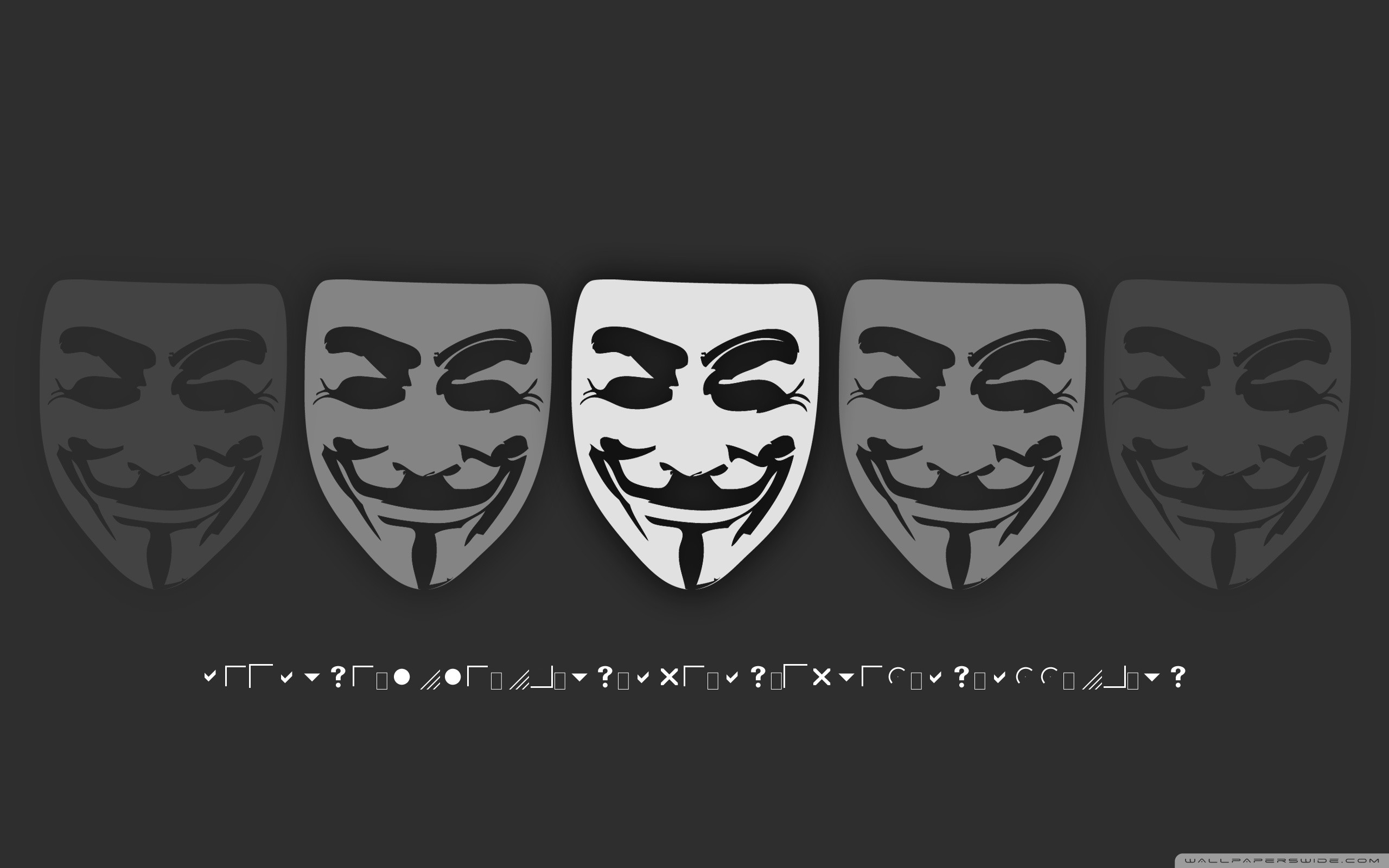 Maschera di Guy Fawkes, V per Vendetta, Anonymous, Fila di maschere, Sfondo grigio, wallpaper desktop