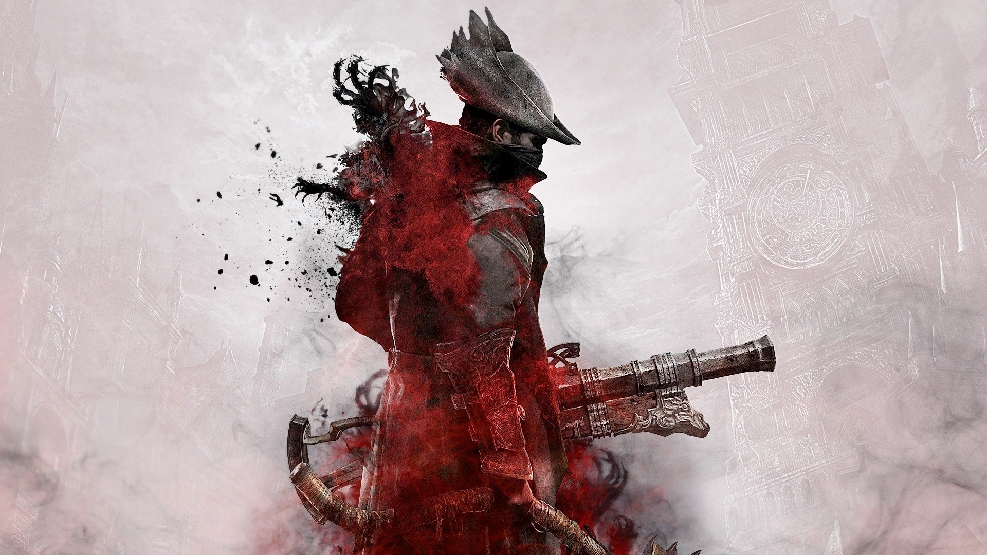 Cacciatore, Bloodborne, Schizzi rossi, Sfondo bianco, Full HD, wallpaper per PC