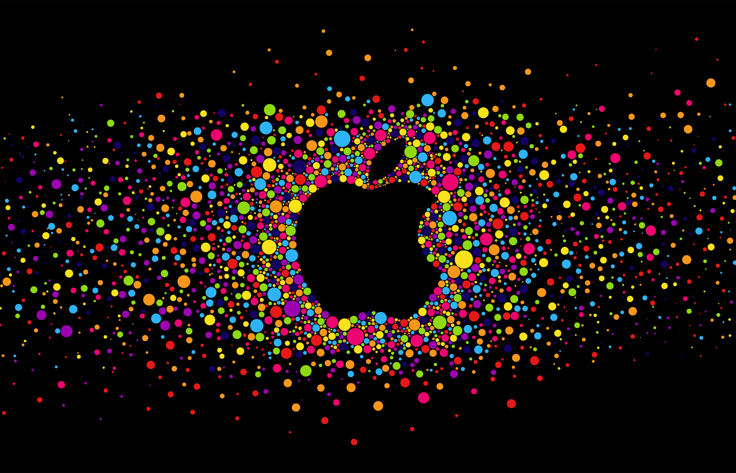 Logo Apple, Apple, Punti colorati, Sfondo nero, 2K, wallpaper desktop