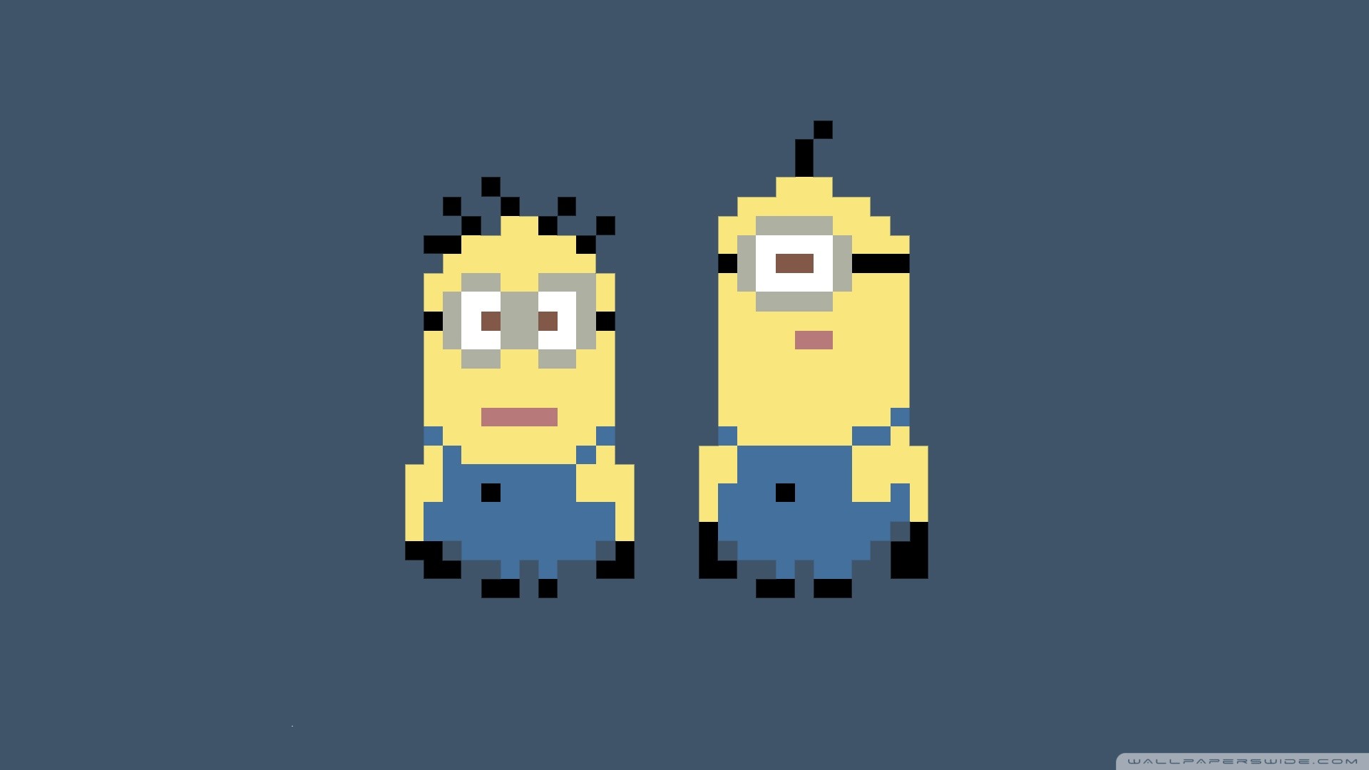 Minions, Pixel art, Sfondo blu, Minimalismo, 1920x1080, wallpaper desktop