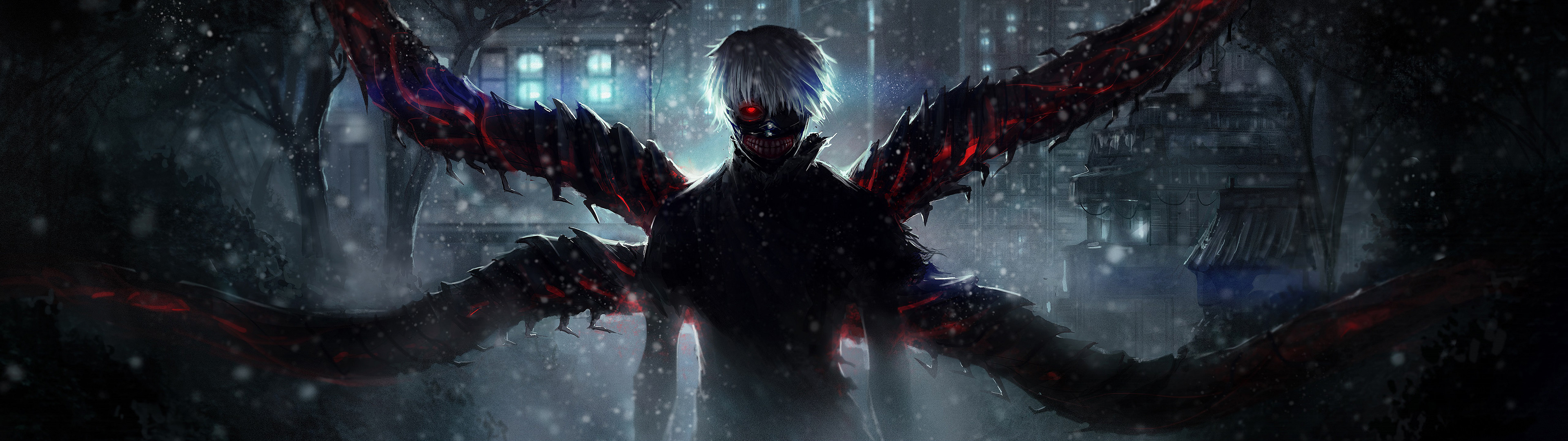 Ken Kaneki, Tokyo Ghoul, Kagune, Notte, Anime, 3840x1080, immagine di sfondo
