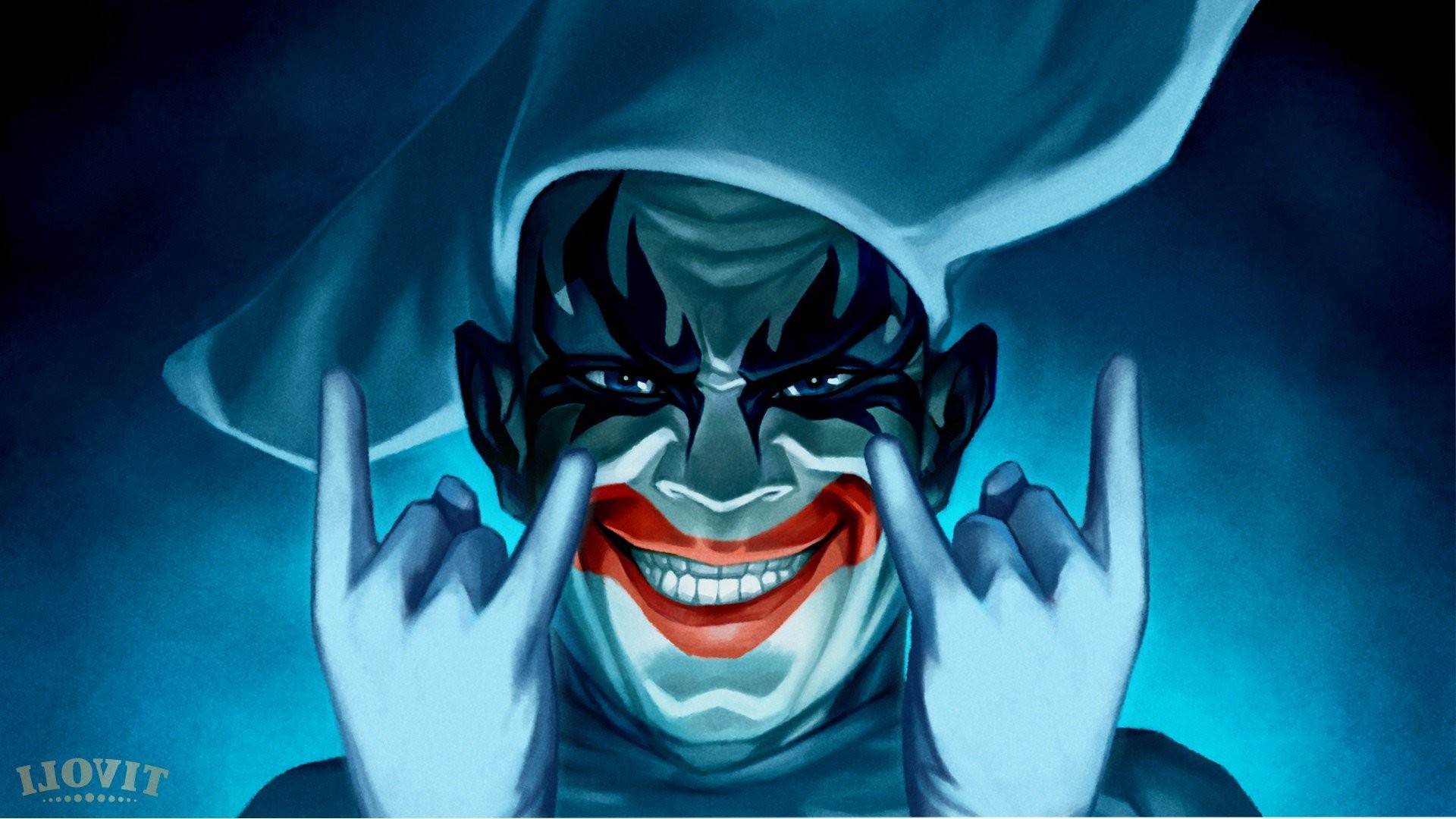Joker, Fan art, Sorriso, Toni blu, Illustrazione, Full HD 1080p, sfondo desktop