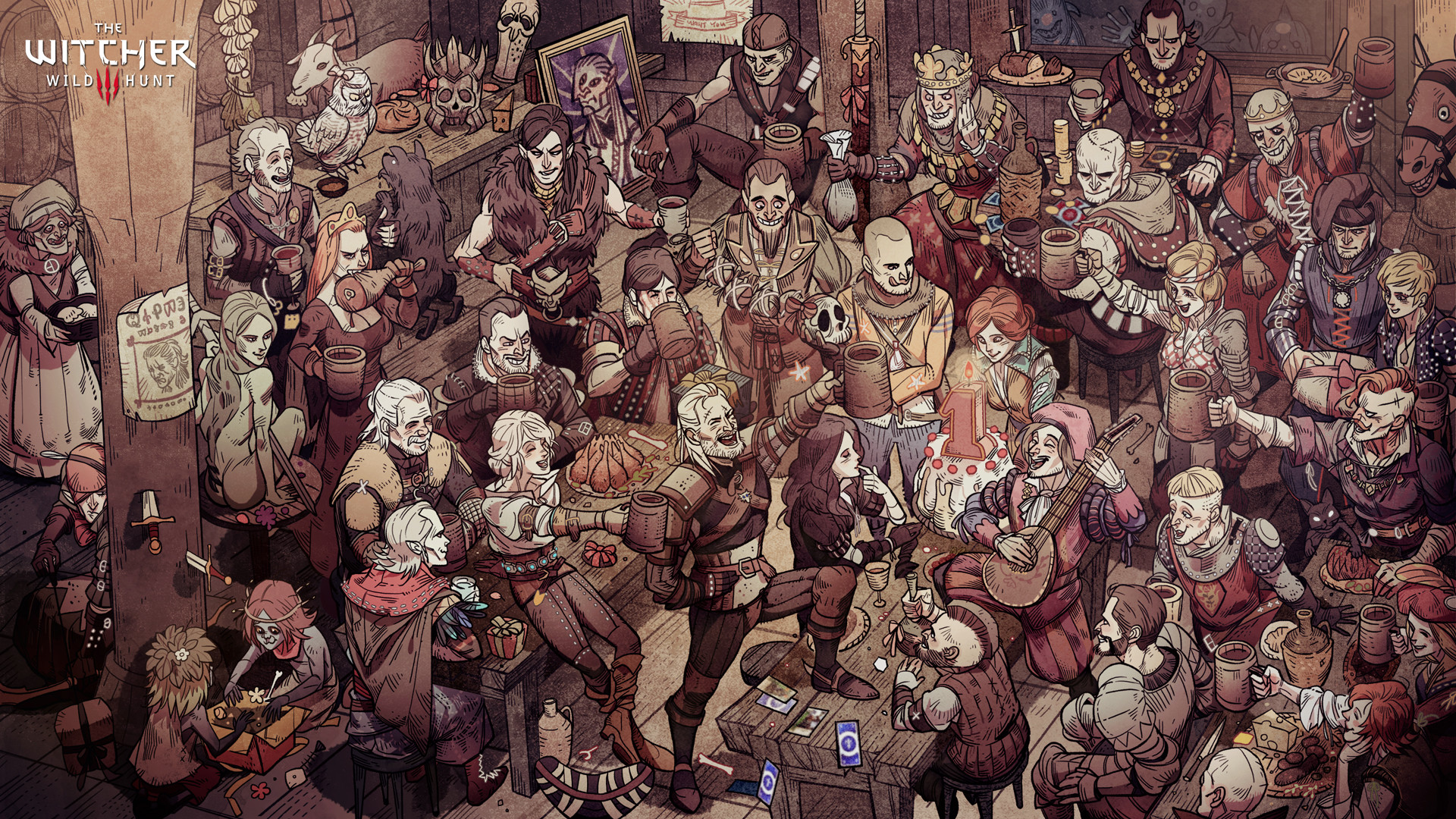The Witcher 3: Wild Hunt, Personaggi, Fumetto, Illustrazione, Full HD, wallpaper desktop