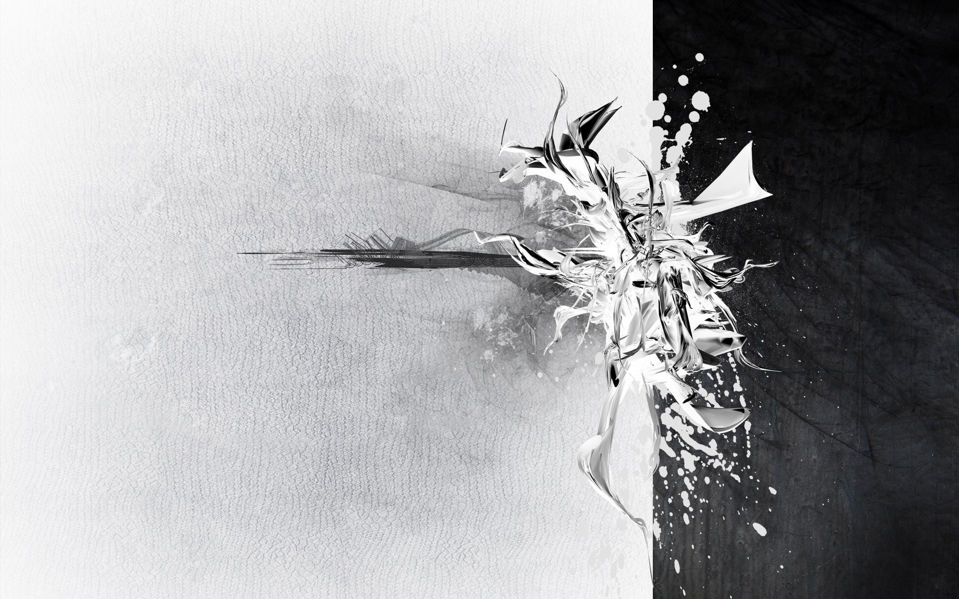 Schizzi, Bianco e nero, Arte astratta, Grunge, Full HD, sfondo Windows 11