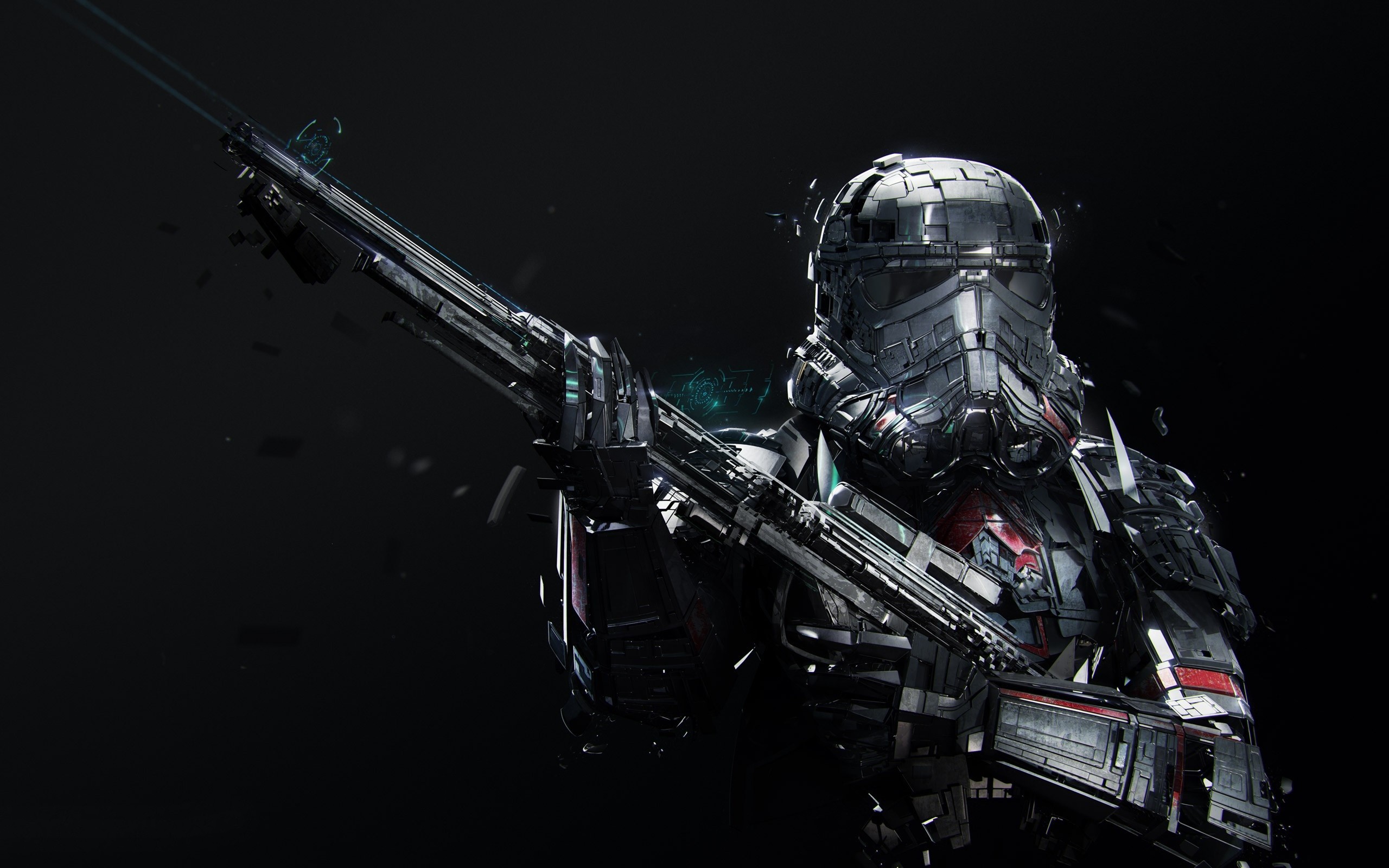 Shadow trooper, Blaster, Sfondo nero, Arte digitale, 2560x1600, wallpaper desktop