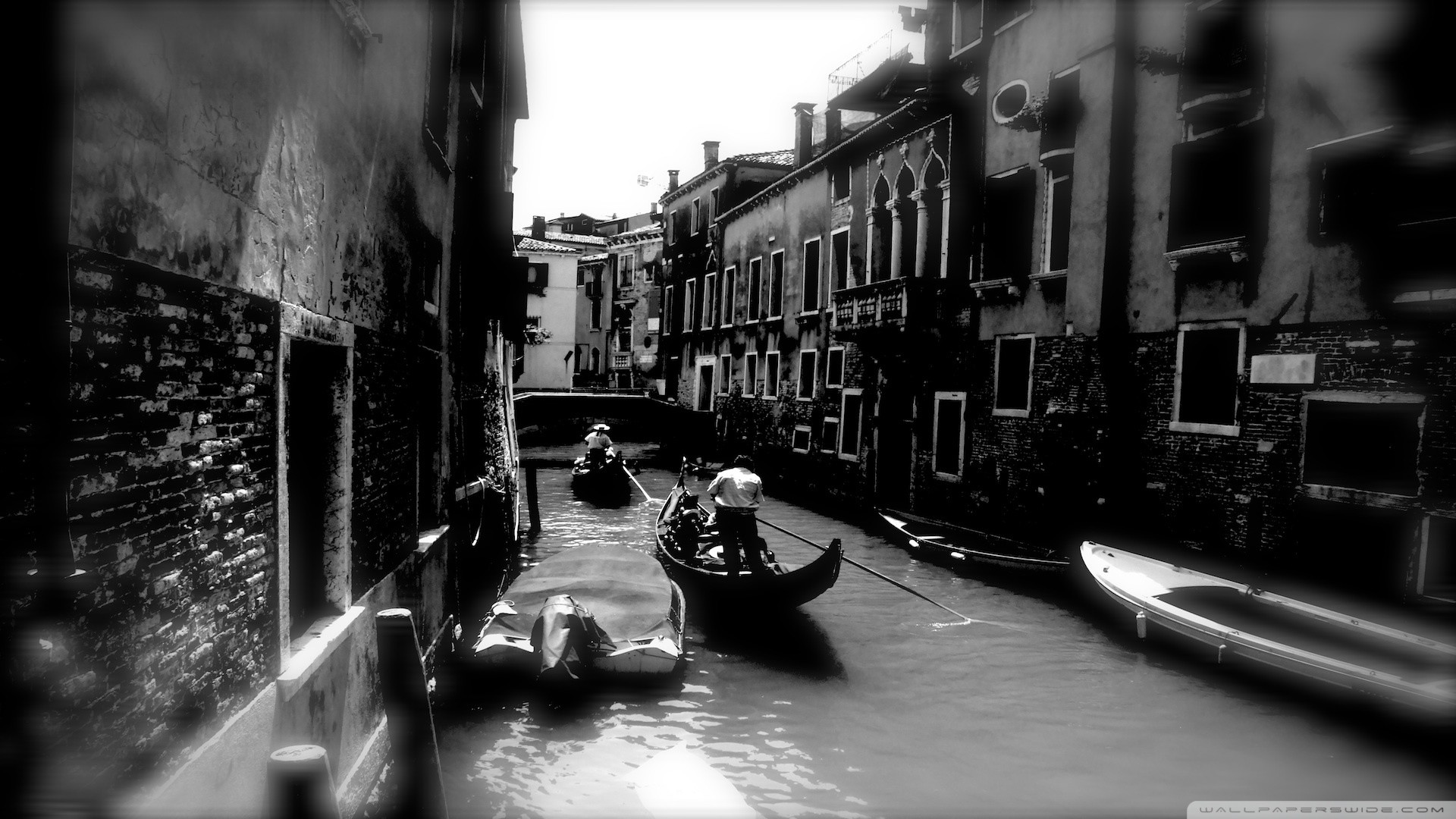 Venezia, Gondola, Canale, Bianco e nero, Full HD 1080p, sfondo desktop