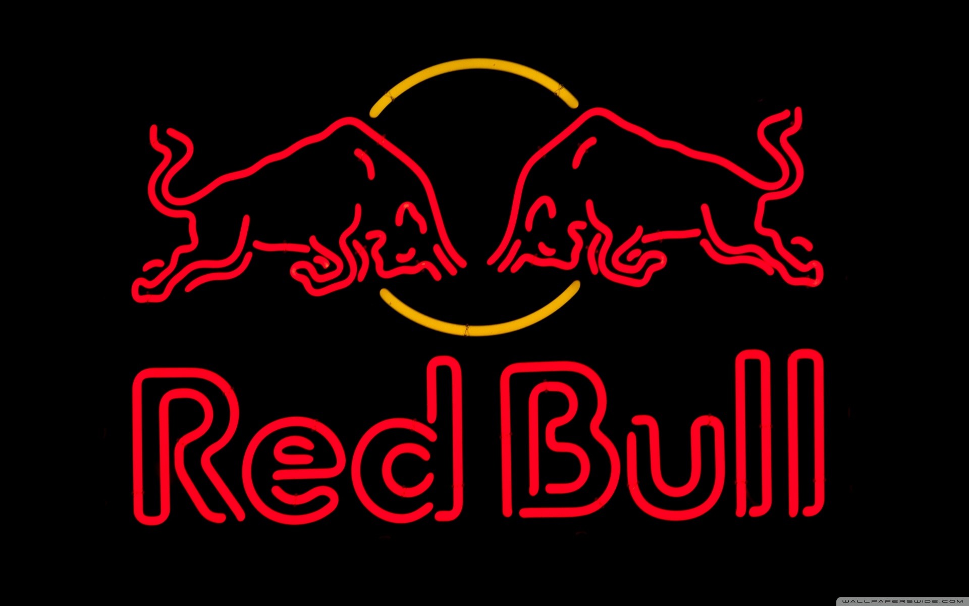 Logo Red Bull, Red Bull, Neon, Sfondo nero, 16:10 Full HD, wallpaper widescreen