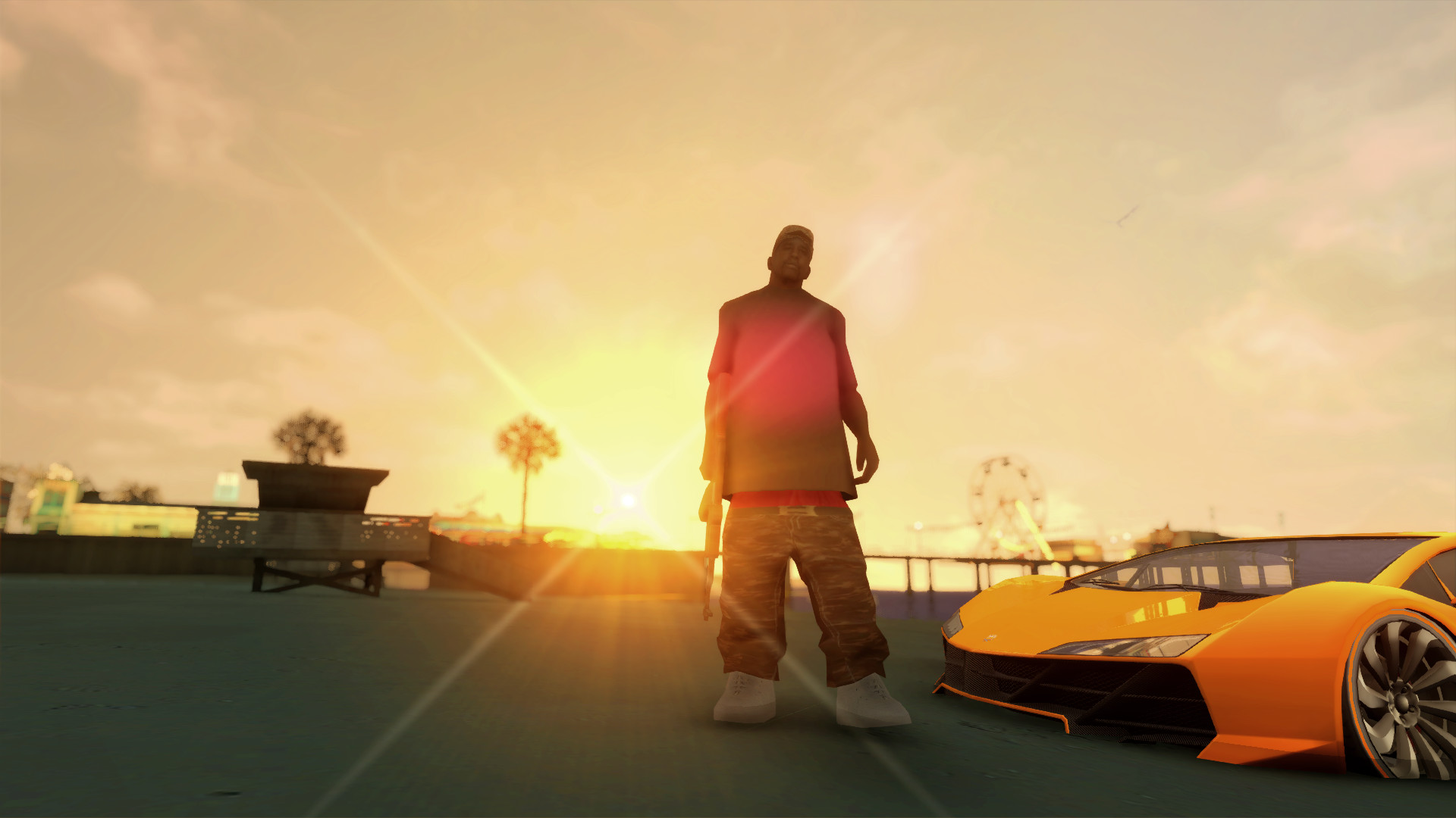 GTA San Andreas, Supercar, Tramonto, Mod grafica, Full HD, sfondo desktop