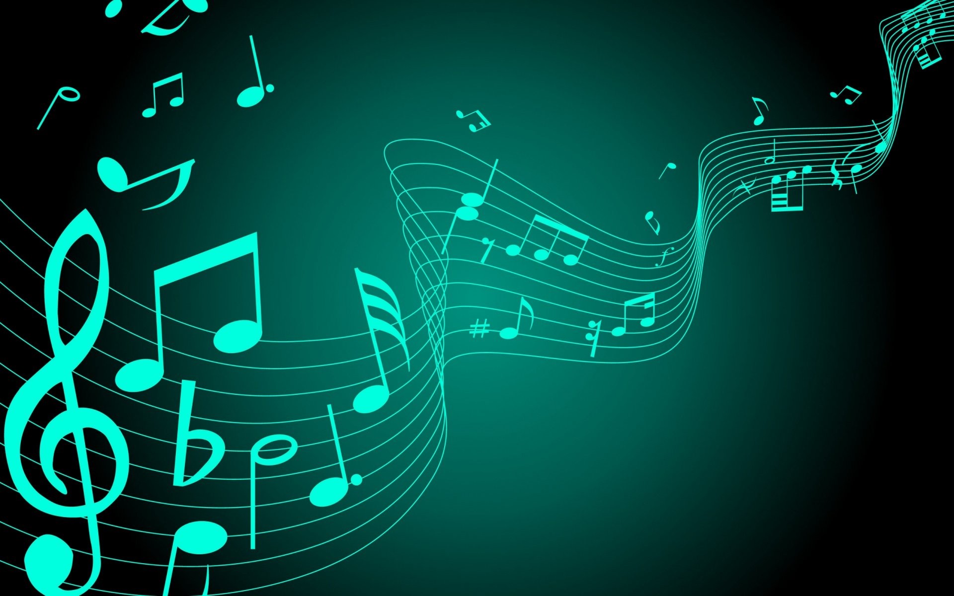 Chiave di violino, Note musicali, Pentagramma, Turchese, 1920x1200, sfondo per PC