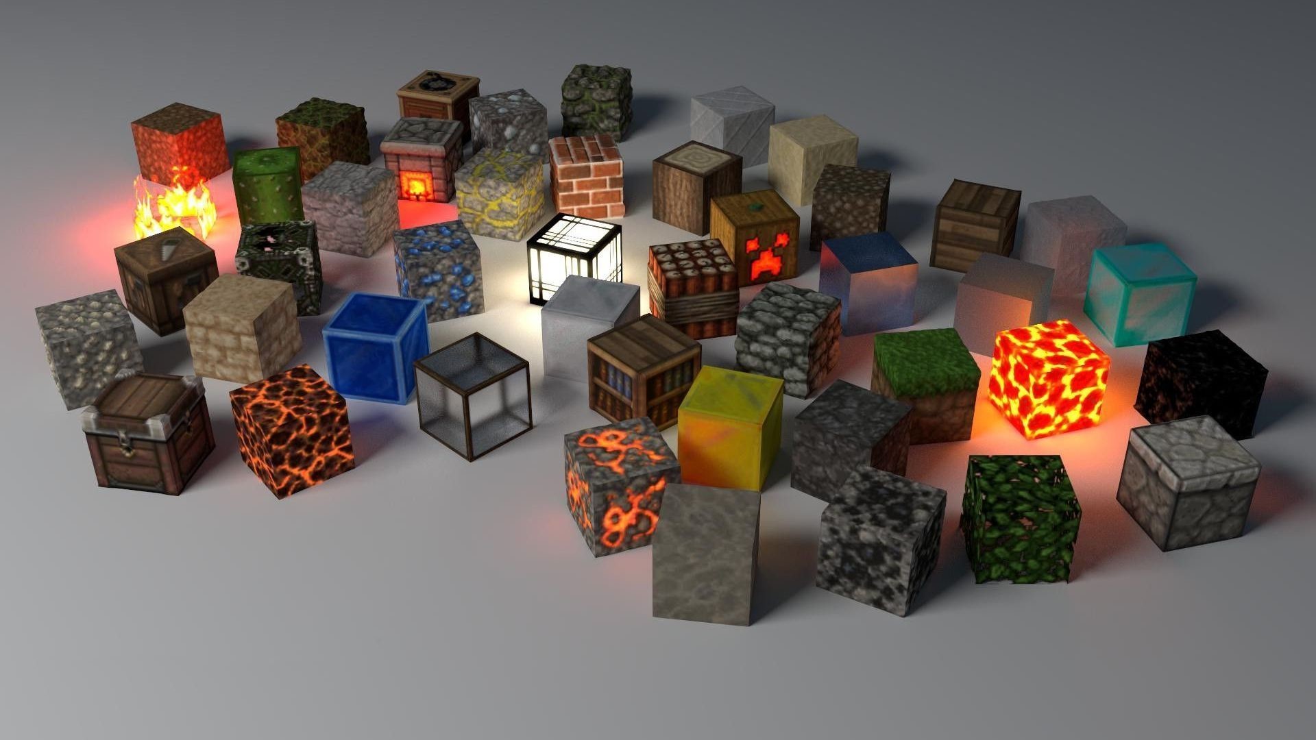 Blocchi di Minecraft, Lava, Vetro, Cubi, Render 3D, Full HD 1080p, sfondo desktop