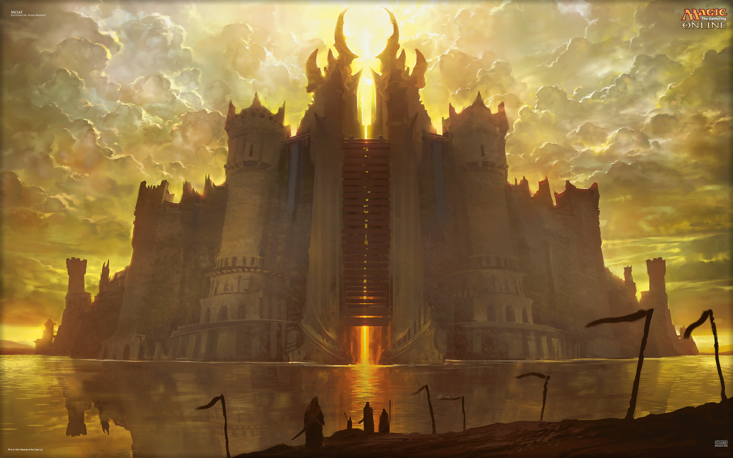 Magic: The Gathering, Castello, Fantasy, Cielo dorato, Fossato, 2560x1600, immagine di sfondo