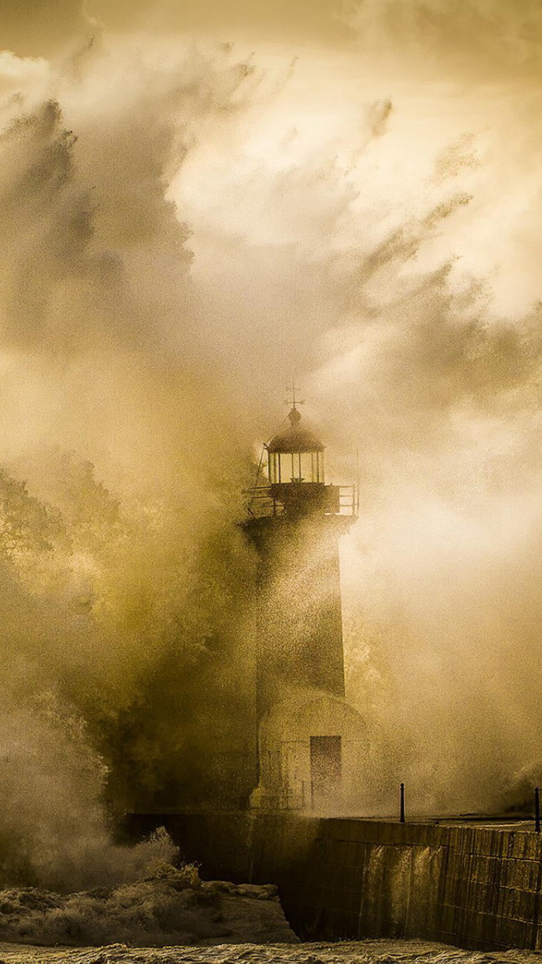 Faro, Tempesta, Onde, Nebbia, Full HD, sfondo per smartphone