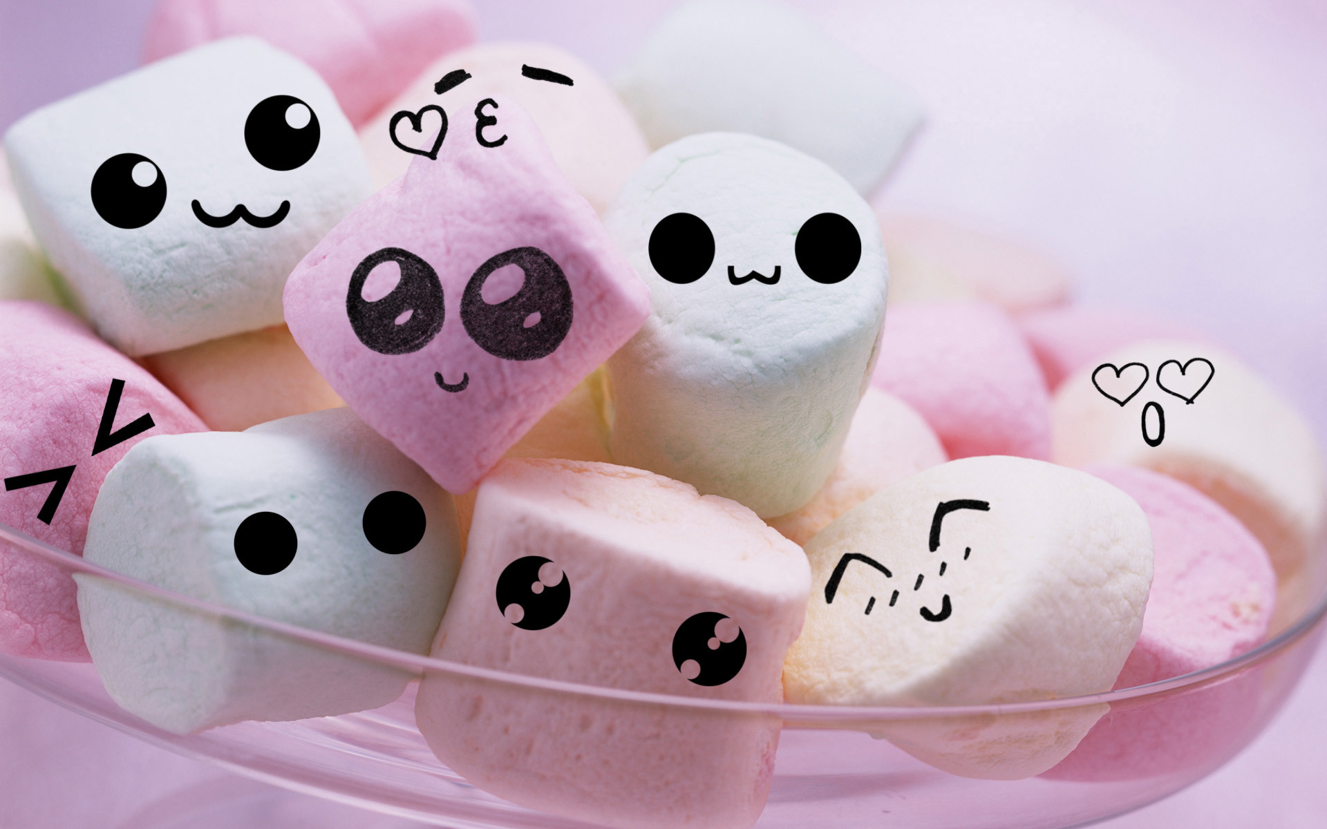 Marshmallow, Faccine kawaii, Rosa, 1920x1200, immagine di sfondo