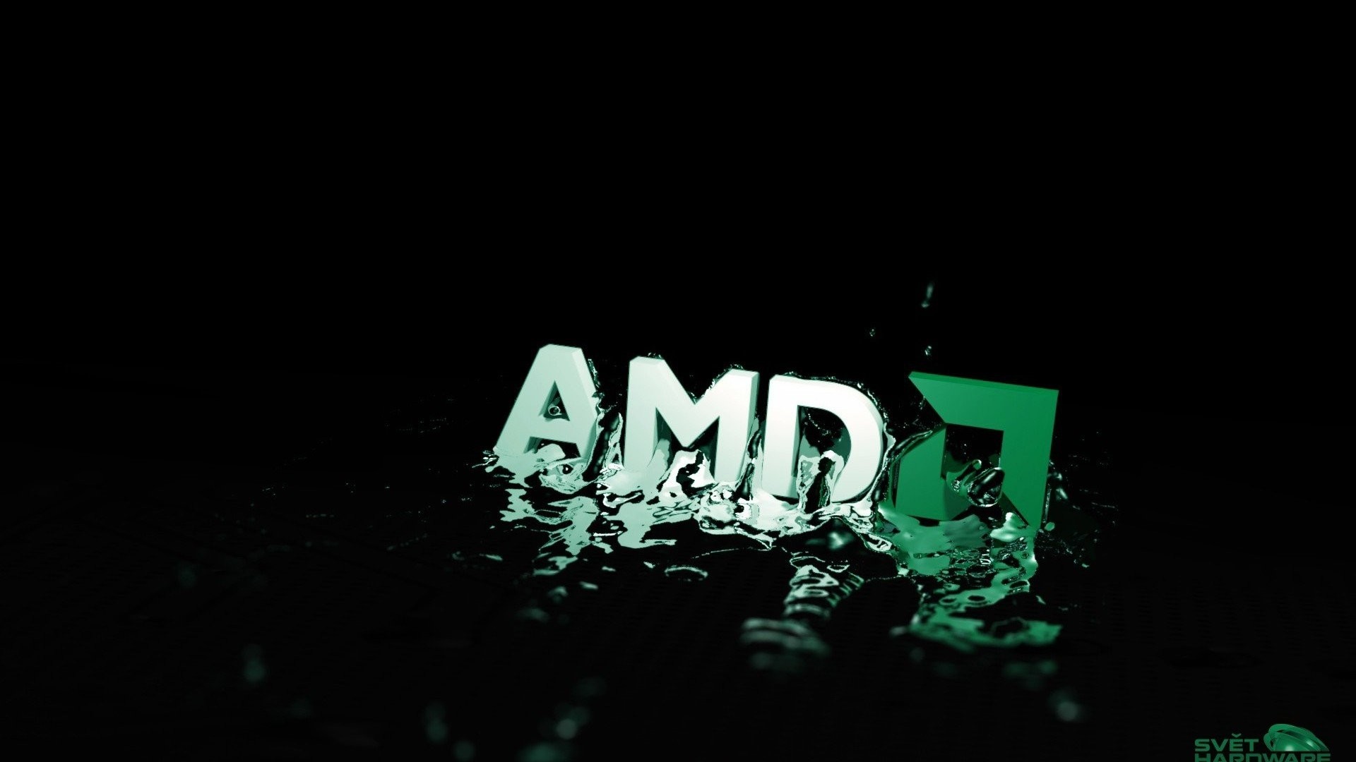 AMD, Logo 3D, Verde, Sfondo nero, Full HD, wallpaper per PC