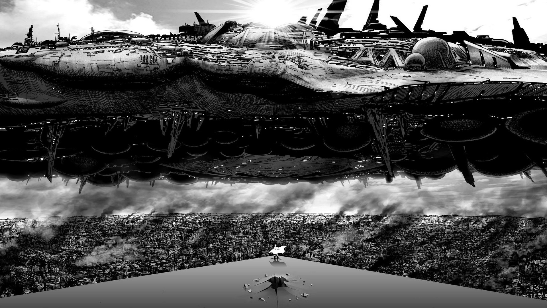 Nave di Boros, One Punch Man, Astronave, Bianco e nero, Full HD, sfondo Windows 11