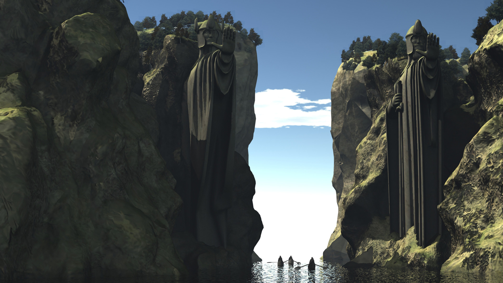 Argonath, Il Signore degli Anelli, Statue, Fiume, 16:9 Full HD, sfondo widescreen