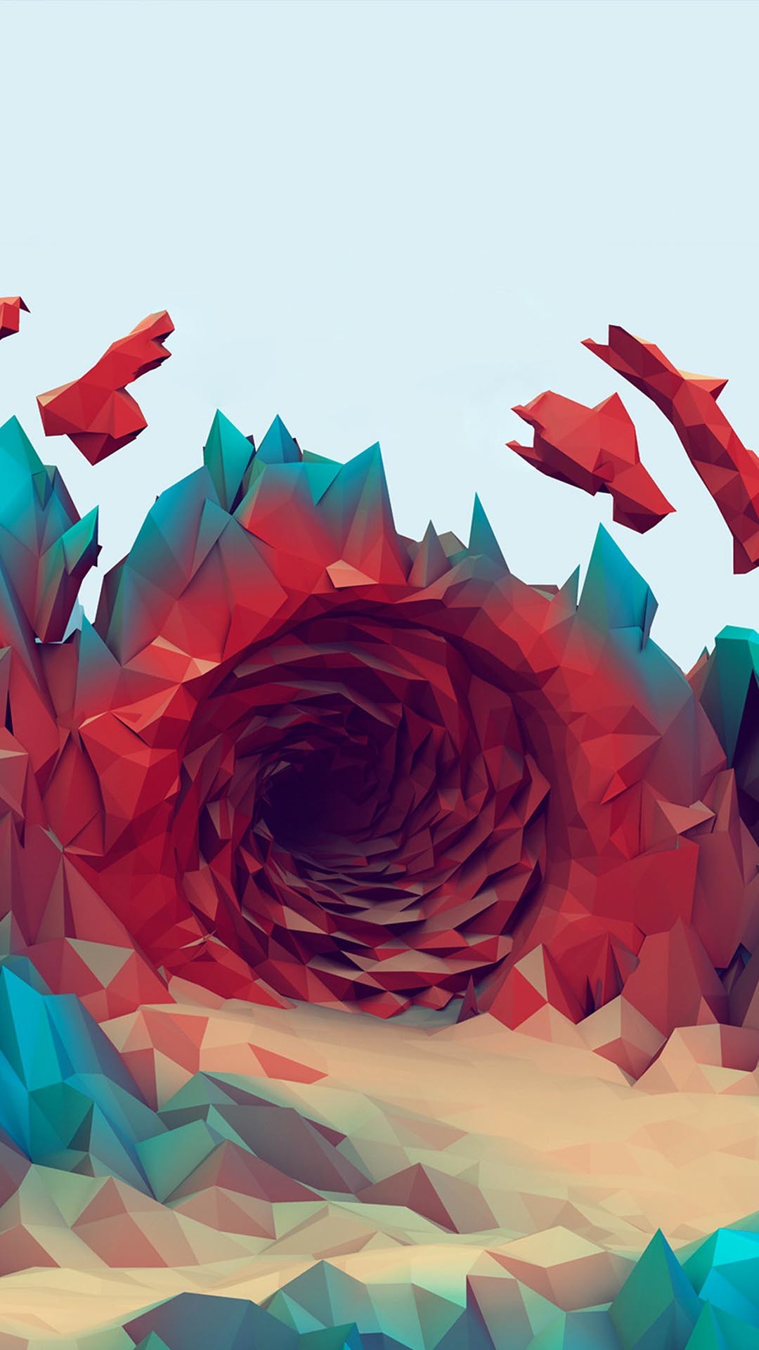Low poly, Vortice, Rosso, Arte digitale, Full HD, schermata di blocco del cellulare