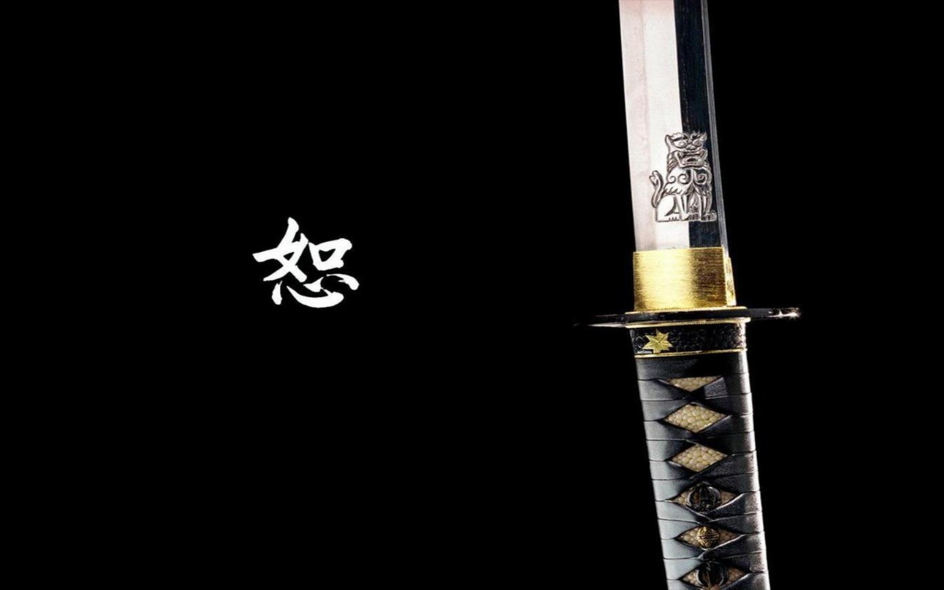 Katana, Kanji, Sfondo nero, 1920x1200, wallpaper desktop