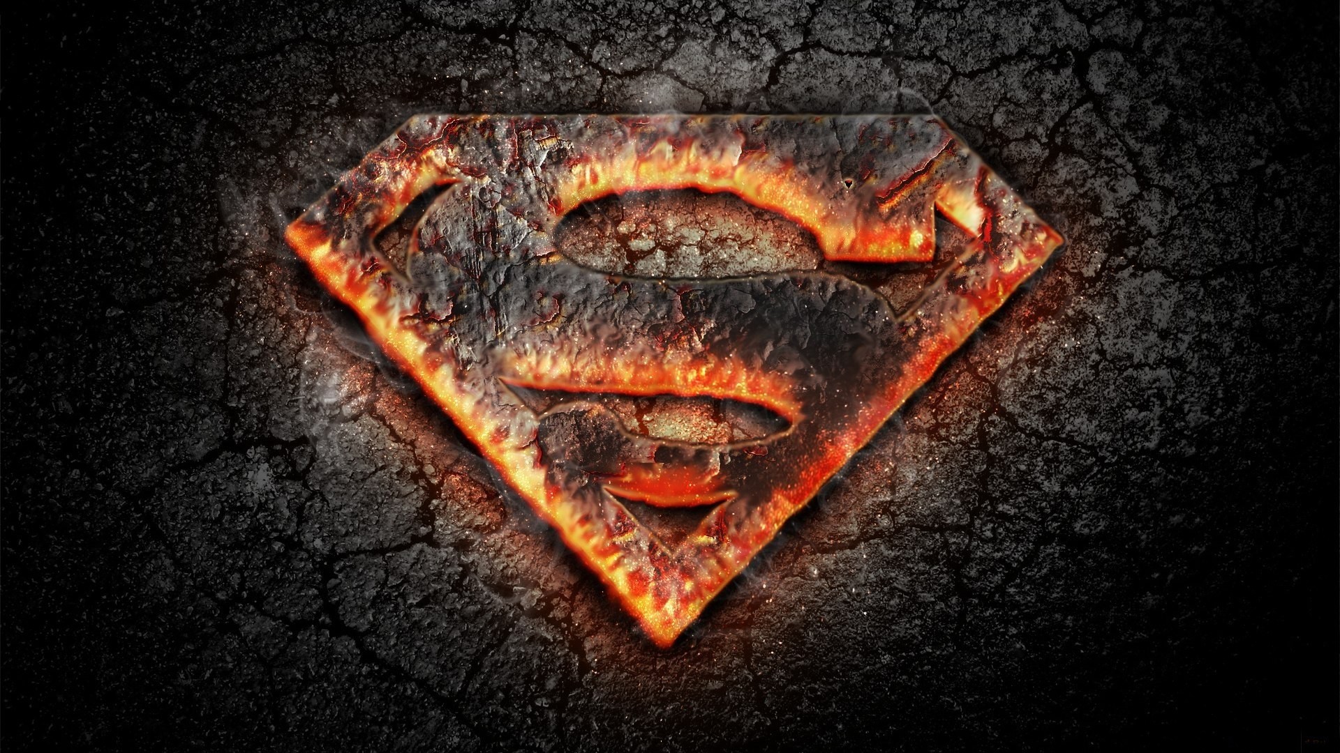 Logo di Superman, Lava, Fuoco, Roccia incrinata, 1920x1080, immagine di sfondo