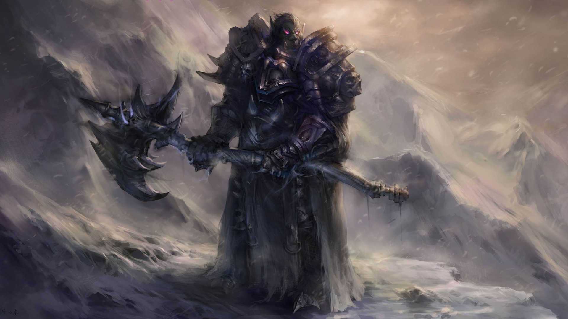 Cavaliere della morte, World of Warcraft, Neve, Ascia, 16:9 Full HD, sfondo widescreen
