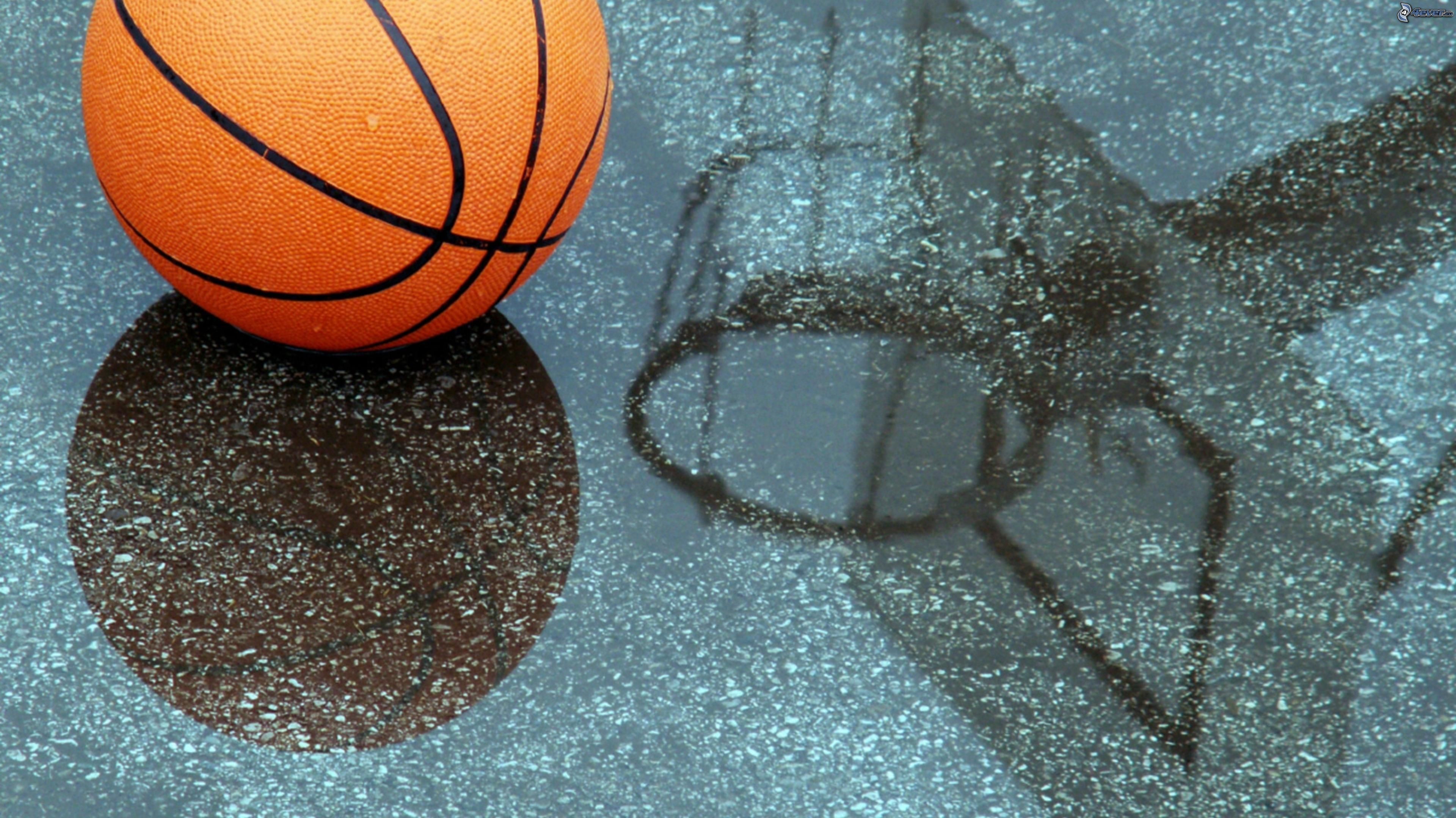 Pallone da basket, Disegno di canestro, Asfalto, 16:9 4K, sfondo widescreen