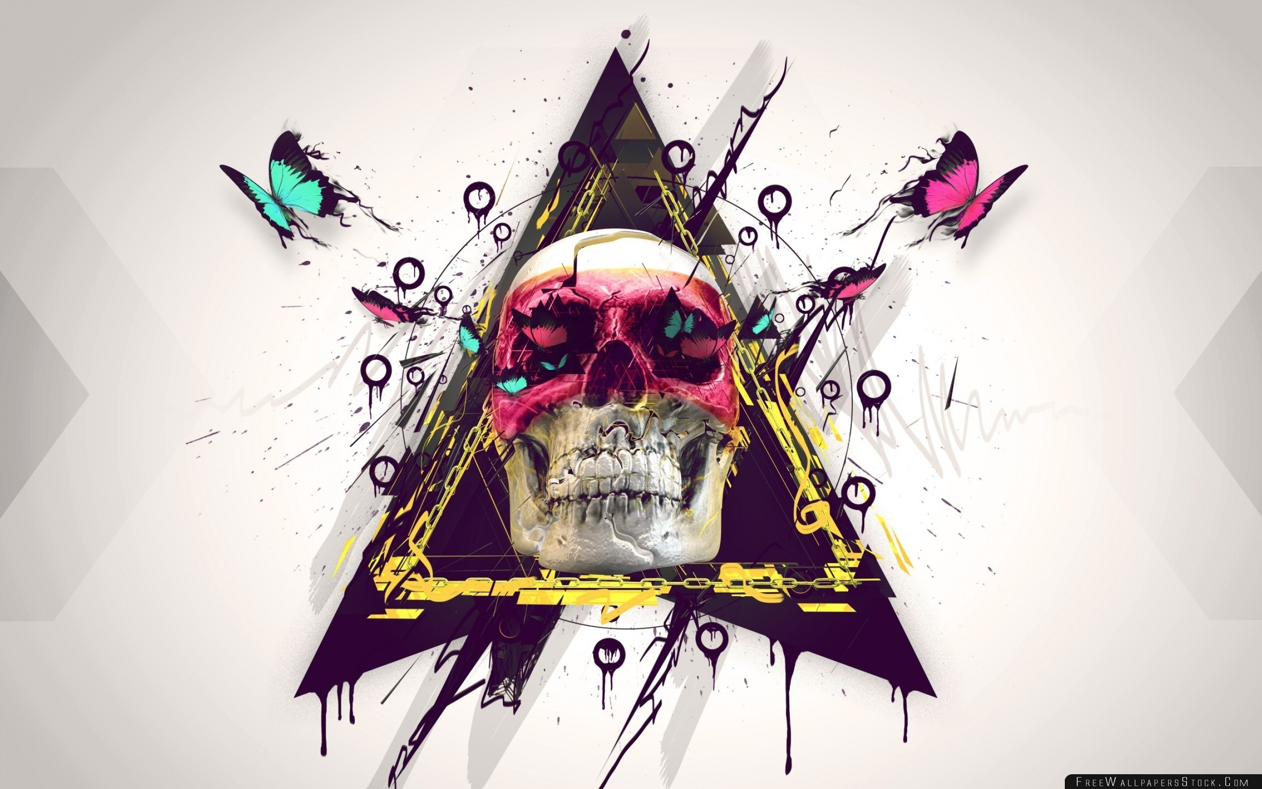 Triangolo, Teschio, Farfalle, Arte digitale, 2560x1600, sfondo per PC