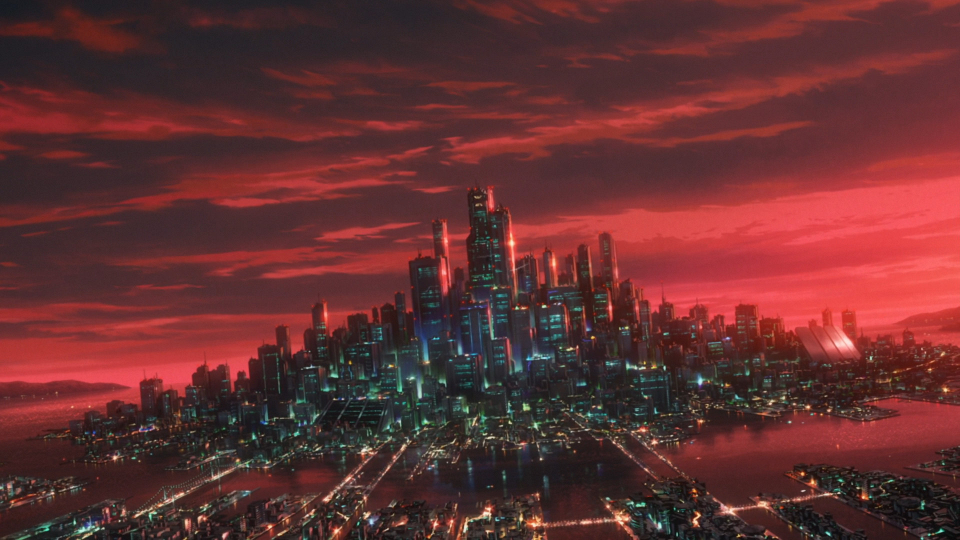 Ghost in the Shell, Città, Cielo rosso, Anime, 1920x1080, immagine di sfondo