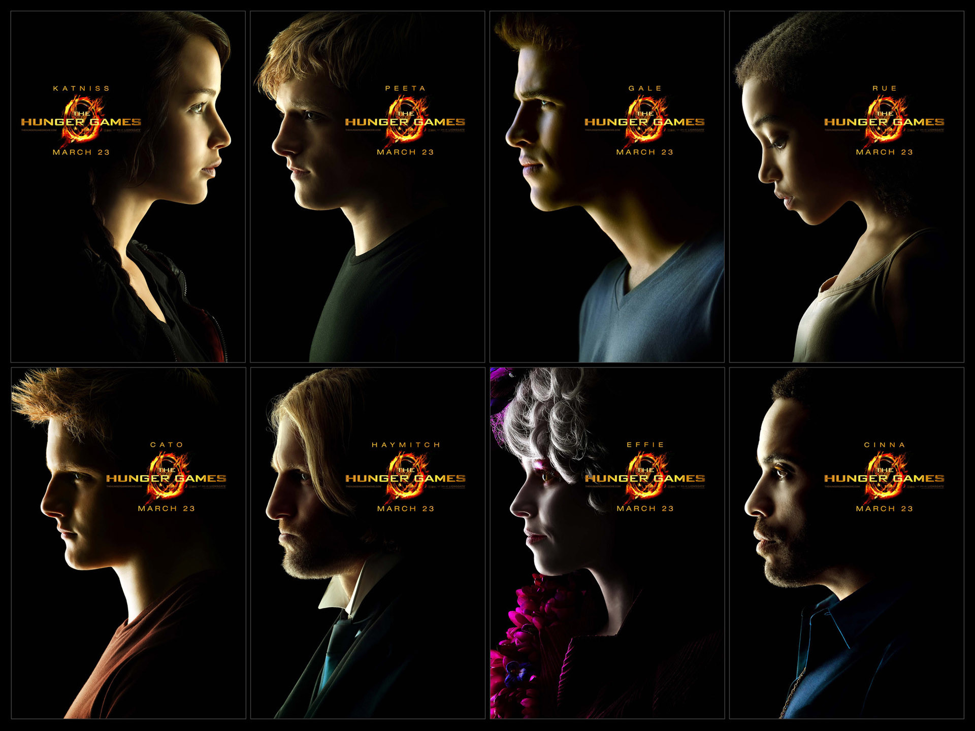 Hunger Games, Poster personaggi, Katniss Everdeen, Peeta Mellark, Gale Hawthorne, sfondo per tablet