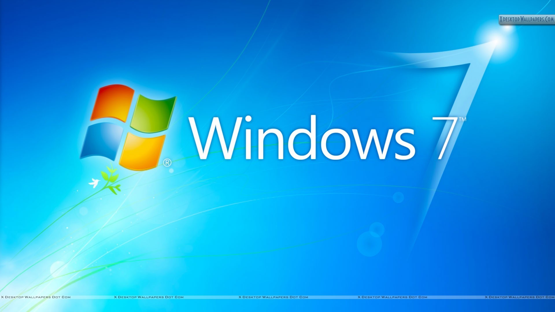 Windows 7, Logo Windows, Microsoft, Sfondo blu, Bagliore, 1920x1080, wallpaper desktop