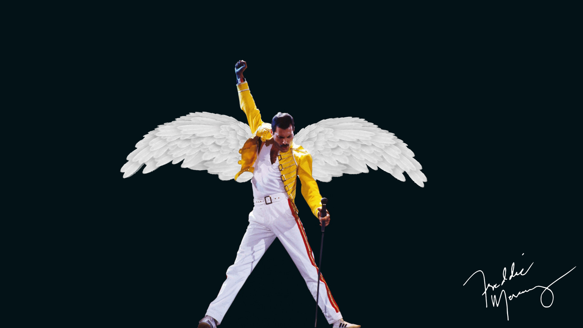 Freddie Mercury, Queen, Ali d'angelo, Giacca gialla, Firma, Full HD 1080p, sfondo desktop