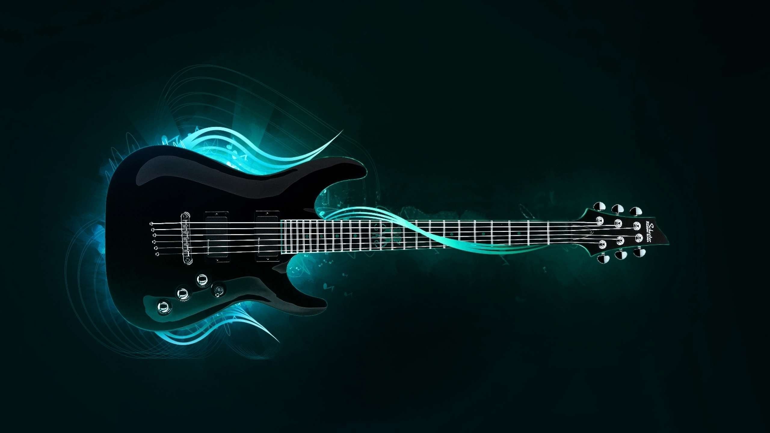 Chitarra elettrica, Luce azzurra, Sfondo scuro, 2K, wallpaper per computer