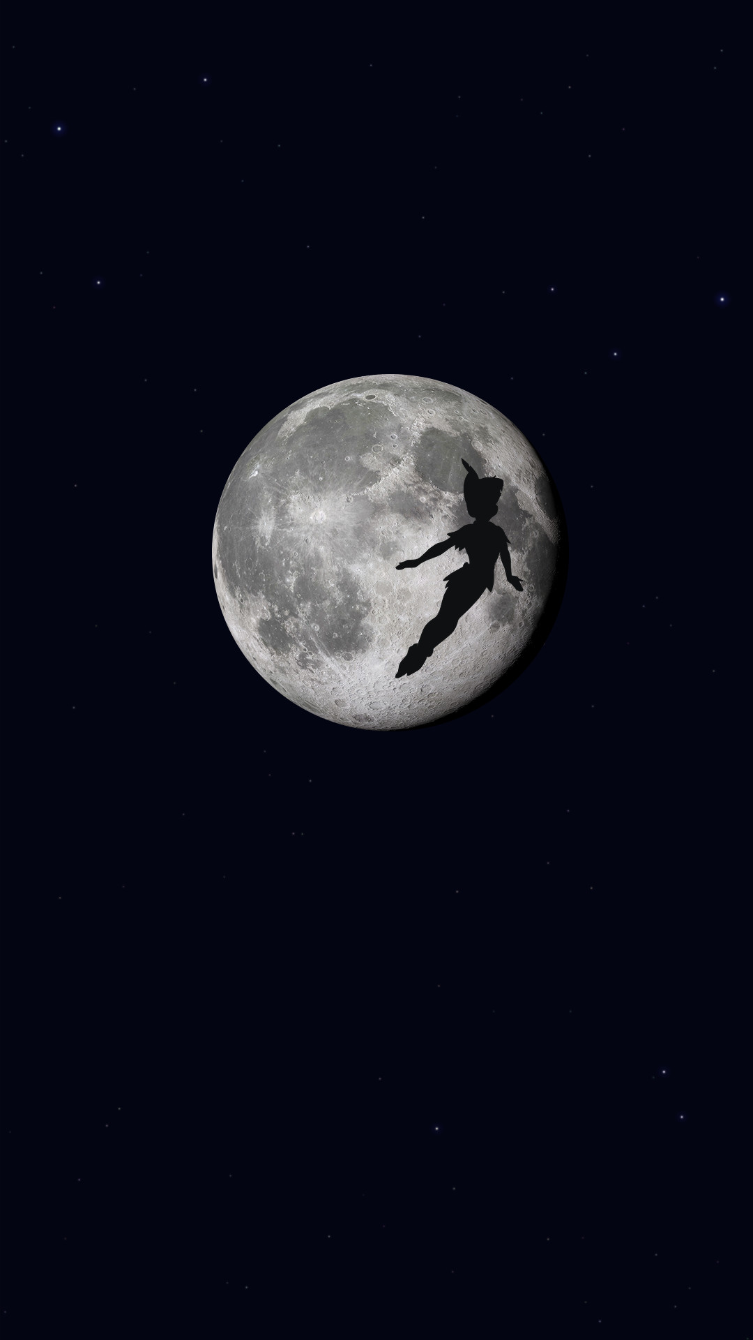 Peter Pan, Silhouette, Luna piena, Sfondo nero, Full HD, schermata di blocco del cellulare