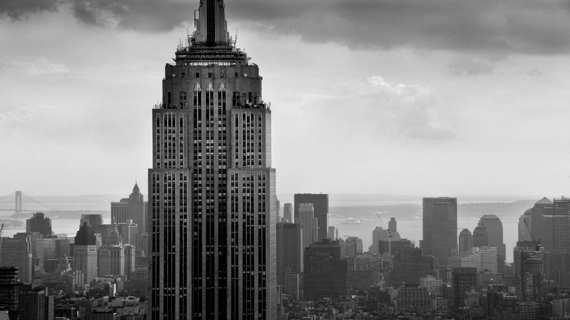 Empire State Building, New York, Skyline, Bianco e nero, 16:9 Full HD, wallpaper widescreen