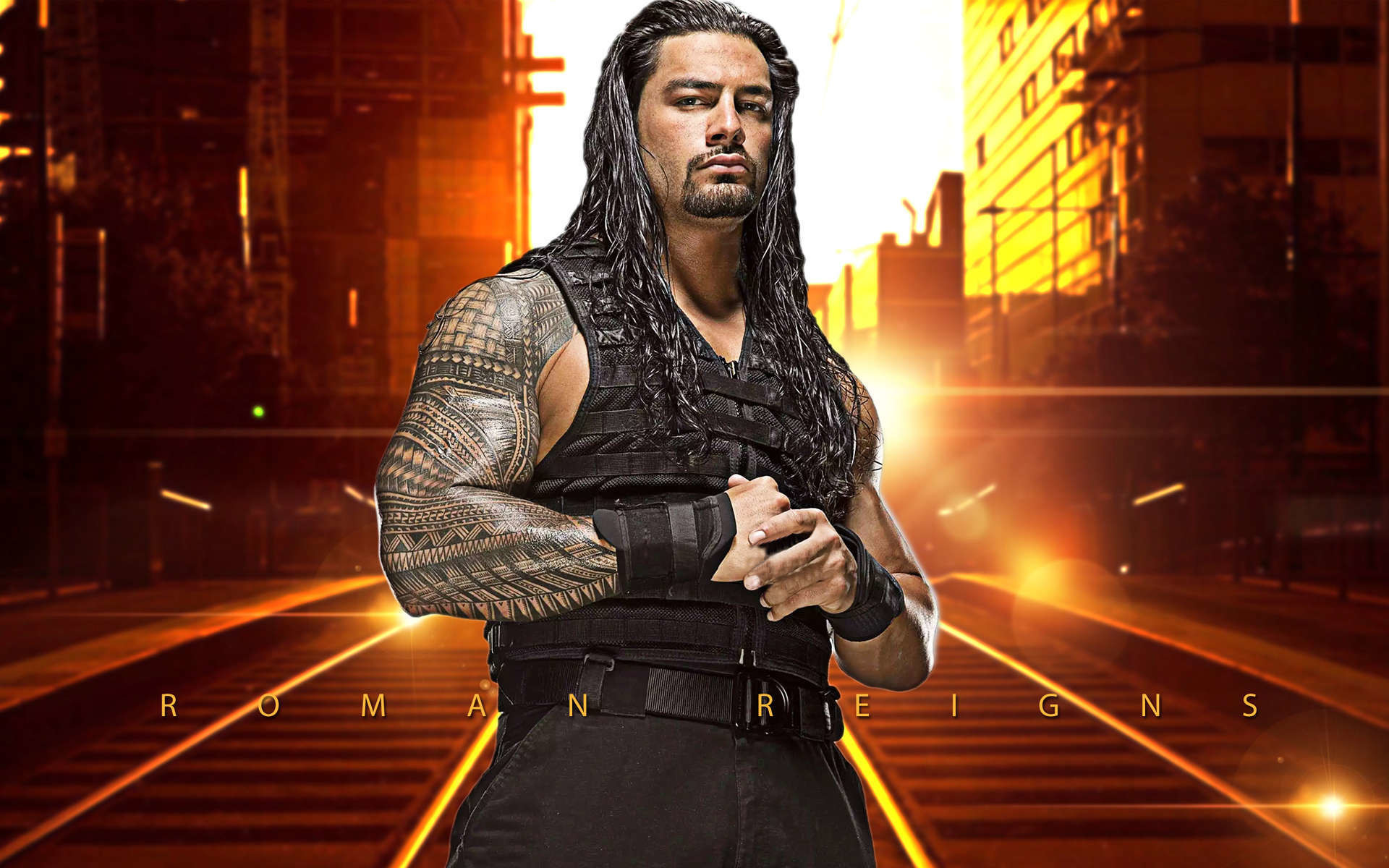 Roman Reigns, WWE, Tramonto, Città, Full HD, sfondo desktop